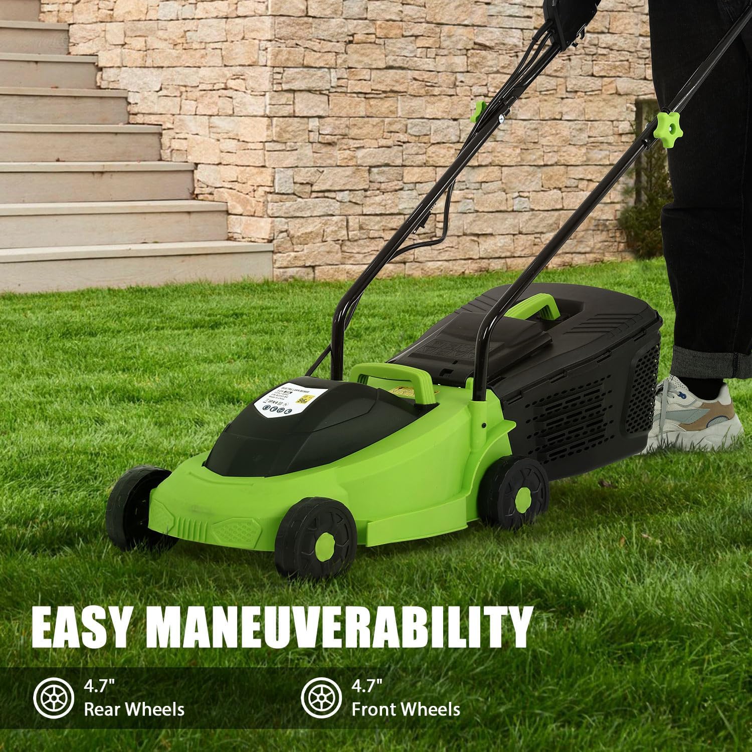 Electric Lawn Mower Corded with 25L Collection Box, Push Lawn Mower Lawn Dethatcher Grass Cutter with 3-Position Height Adjustment, 12 Amp Electric Lawnmower for Yard, Lawn and Garden Care