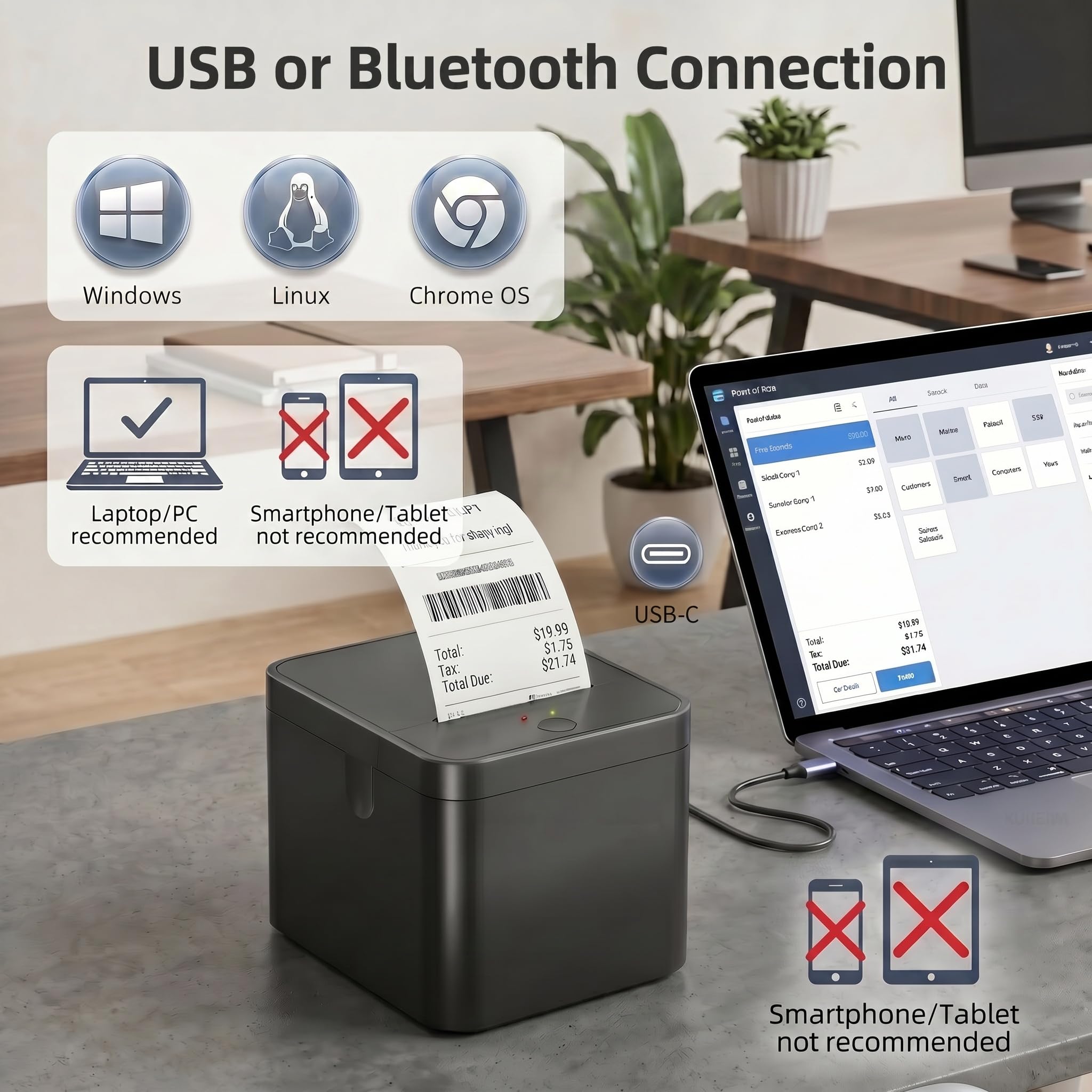 Stampante termica 58 mm Bluetooth USB doppia modalità etichette portatile
