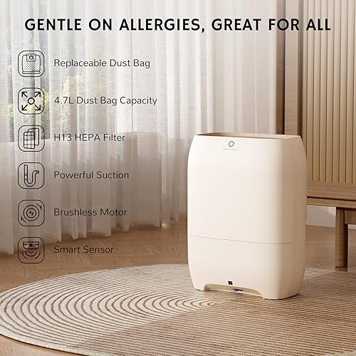 Miniatura 5 de AIRTHEREAL T1 Plus - Aspiradora automática sin contacto con 6 bolsas de polvo desechables de 4.7 L, 3 modos de succión, filtro HEPA, ideal para