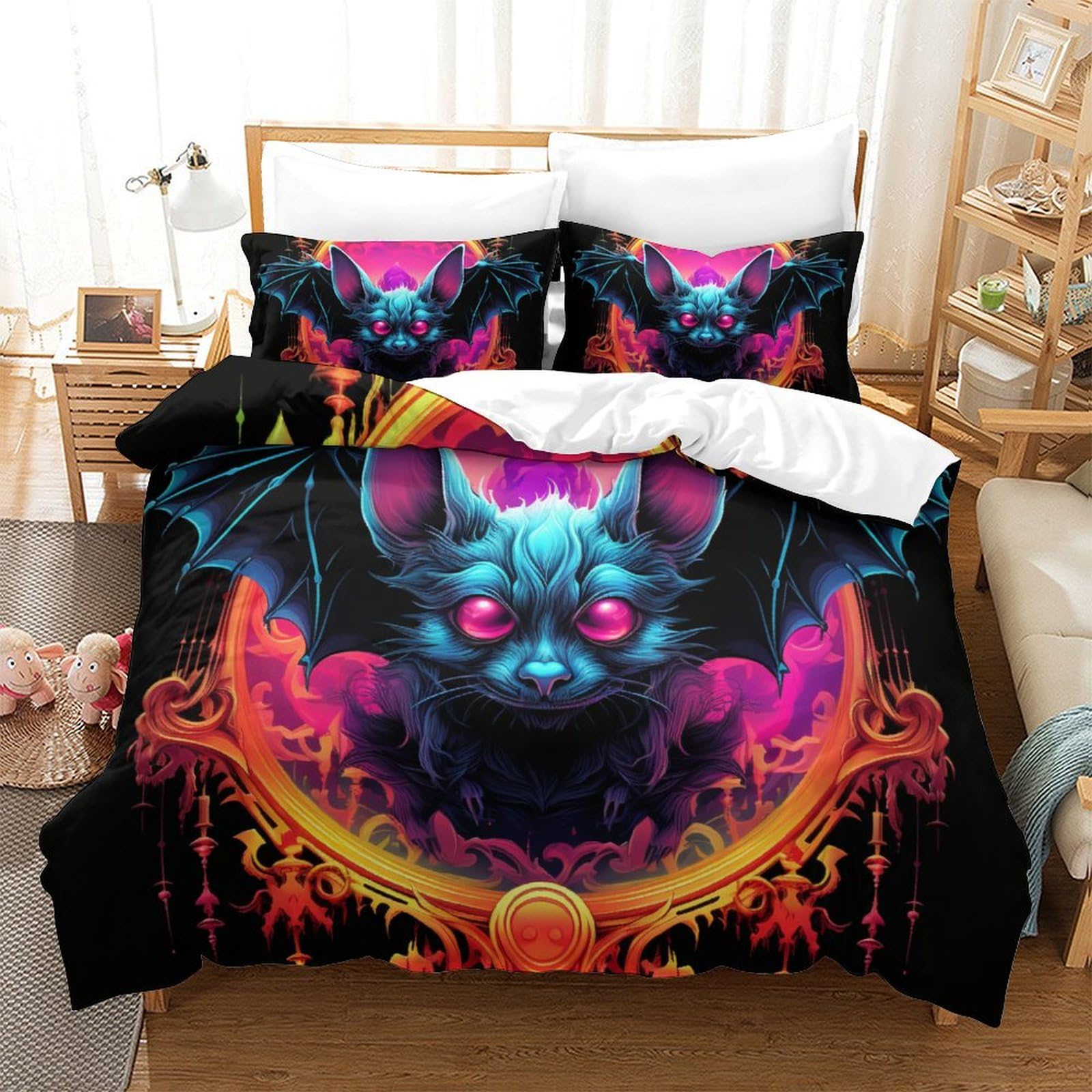 Parure de lit motif chauve-souris parure de lit 3 pièces microfibre housse de couette 260x220