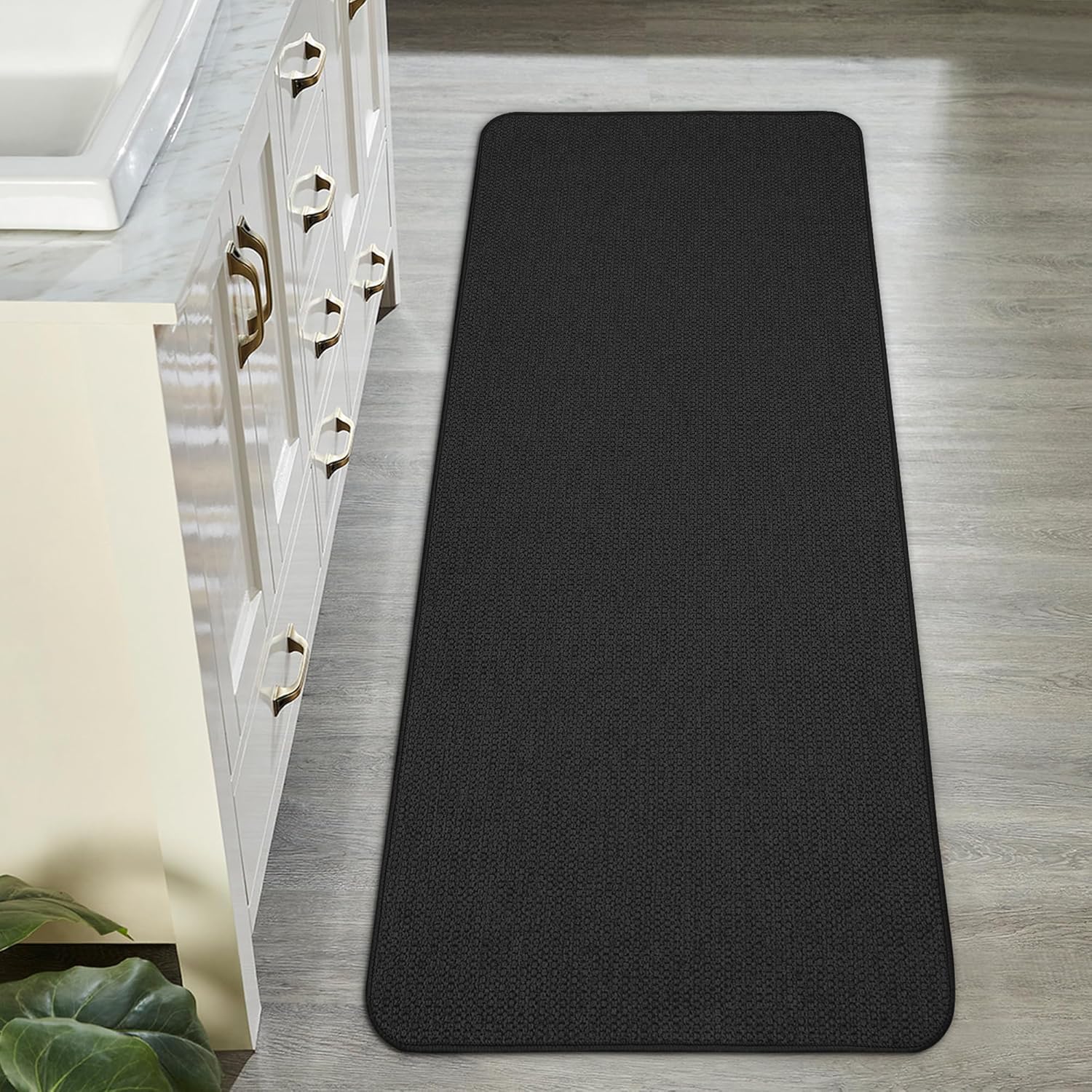 Bath Mat,Ultra Thin Bathroom Runner Rugs,Large Bath Mats for Bathroom,Quick Dry,Non-Slip,Machine Washable,Low Pile,Bath Rug,Shower Outside,Sink,Home Decor Accessories.Black,1'5"x4'11"(17x59inch)