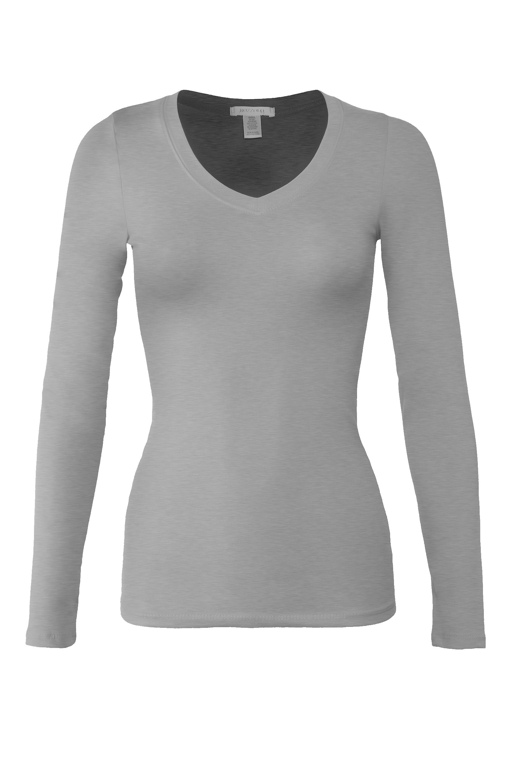Bozzolo Women's Basic V-Neck Warm Soft Stretchy Long Sleeves T Shirt - Grey - S