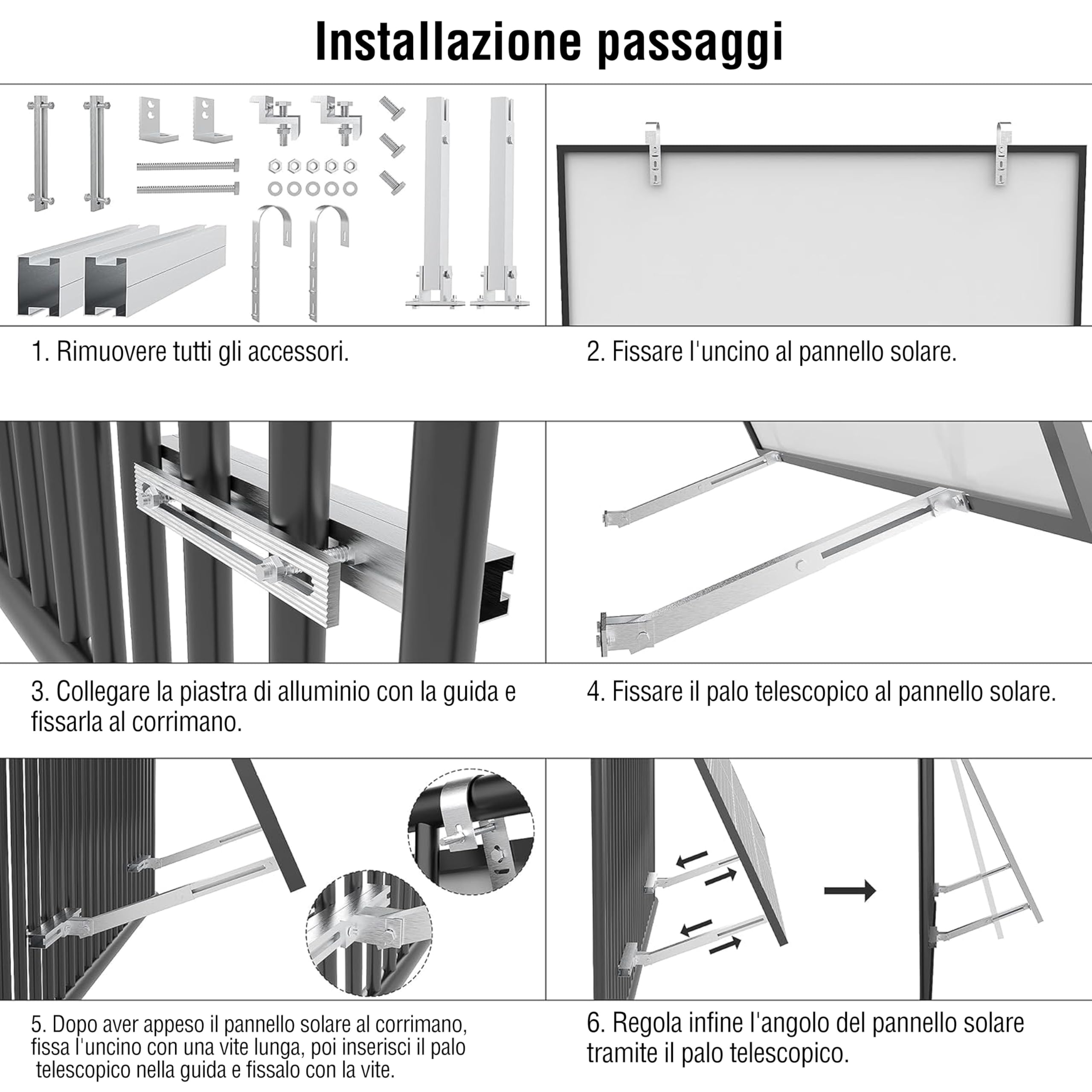Supporto per centrali elettriche da balcone in lega di alluminio, angolo regolabile 0° 15-30°
