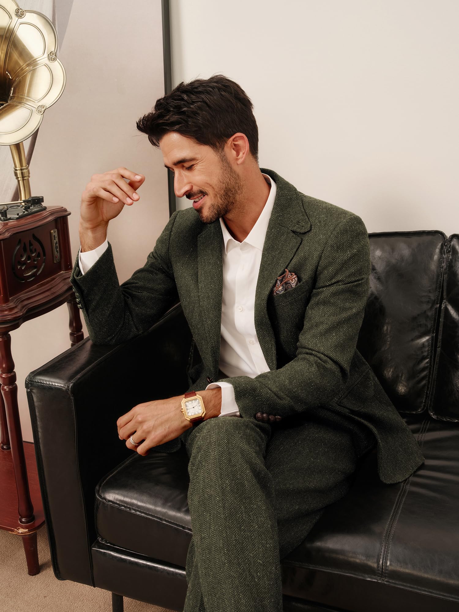 PJ PAUL JONES Blazer da uomo vintage in tweed a spina di pesce, due bottoni, misto lana, cappotto sportivo con tasca quadrata