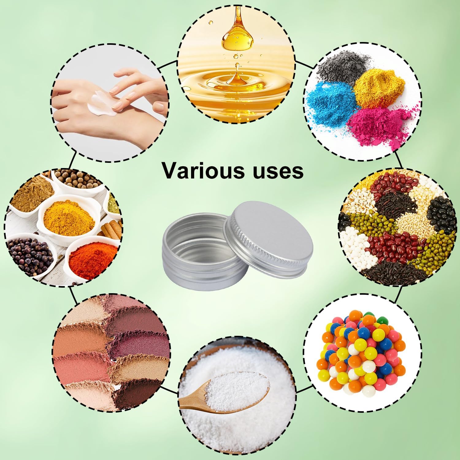 110 PCS 1/2 Ounce Aluminum Tins with Screw Tops, Round metal tin with Screw Lids, 1/2 oz Round Cans with Lid for Cosmetics, Lip Balm, Spices, and More(silver)