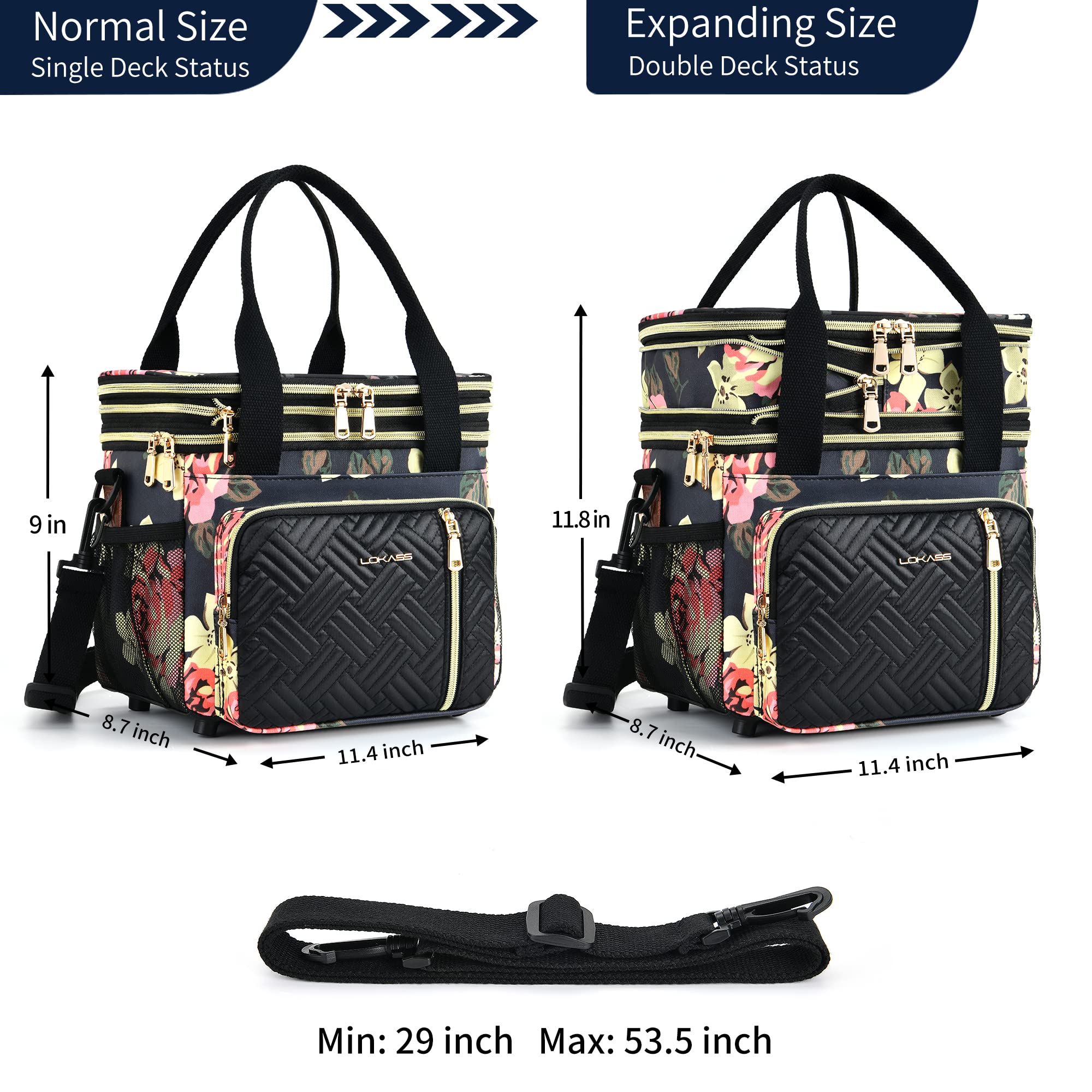 Contenitore per il pranzo e borsa per il pranzo da donna, grande, isolato, per adulti, a prova di perdite, borsa termica per lavoro, picnic, spiaggia, 16 l, floreale