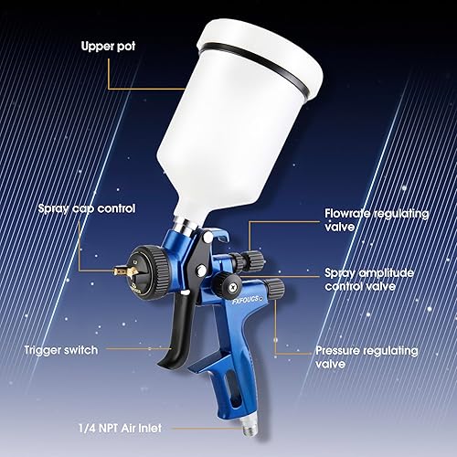 Miniatura 5 de HVLP Pistola pulverizadora con boquilla de 0.051 in, pistola de pintura para automóvil, kit de herramientas premium perfecto para una amplia gama de
