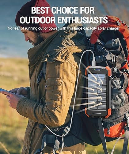Miniatura 8 de Banco de energía solar de 10000 mAh, PD 20 W, cargador inalámbrico portátil de carga rápida para teléfonos celulares, banco de batería solar con USB