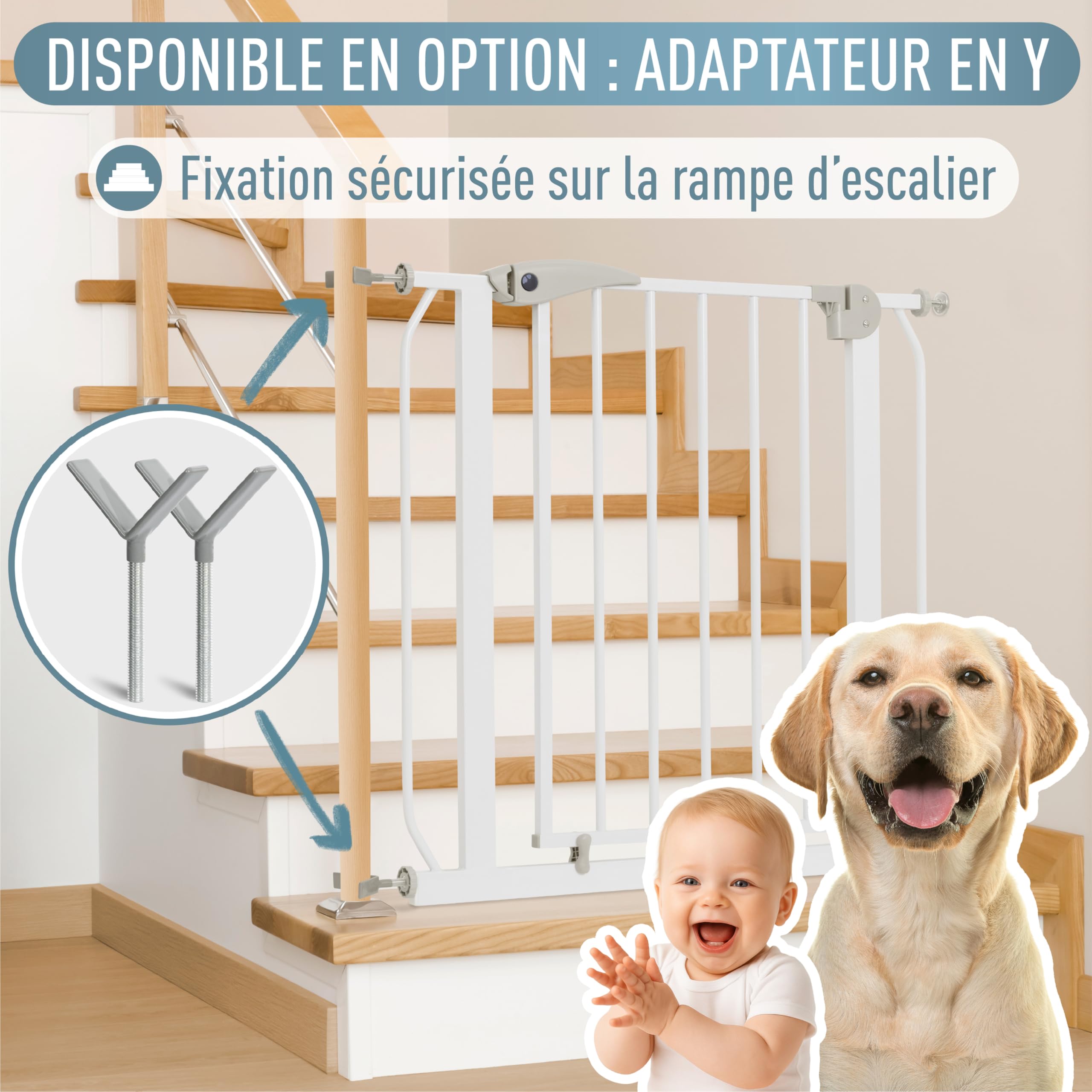 IB STYLE Barrière de Sécurité Berrin - Barrière d'escalier, sans Perçage, Barrière de Protection Enfant, pour Enfants 6 a 24 Mois, Blanc Gris, 68-76 cm