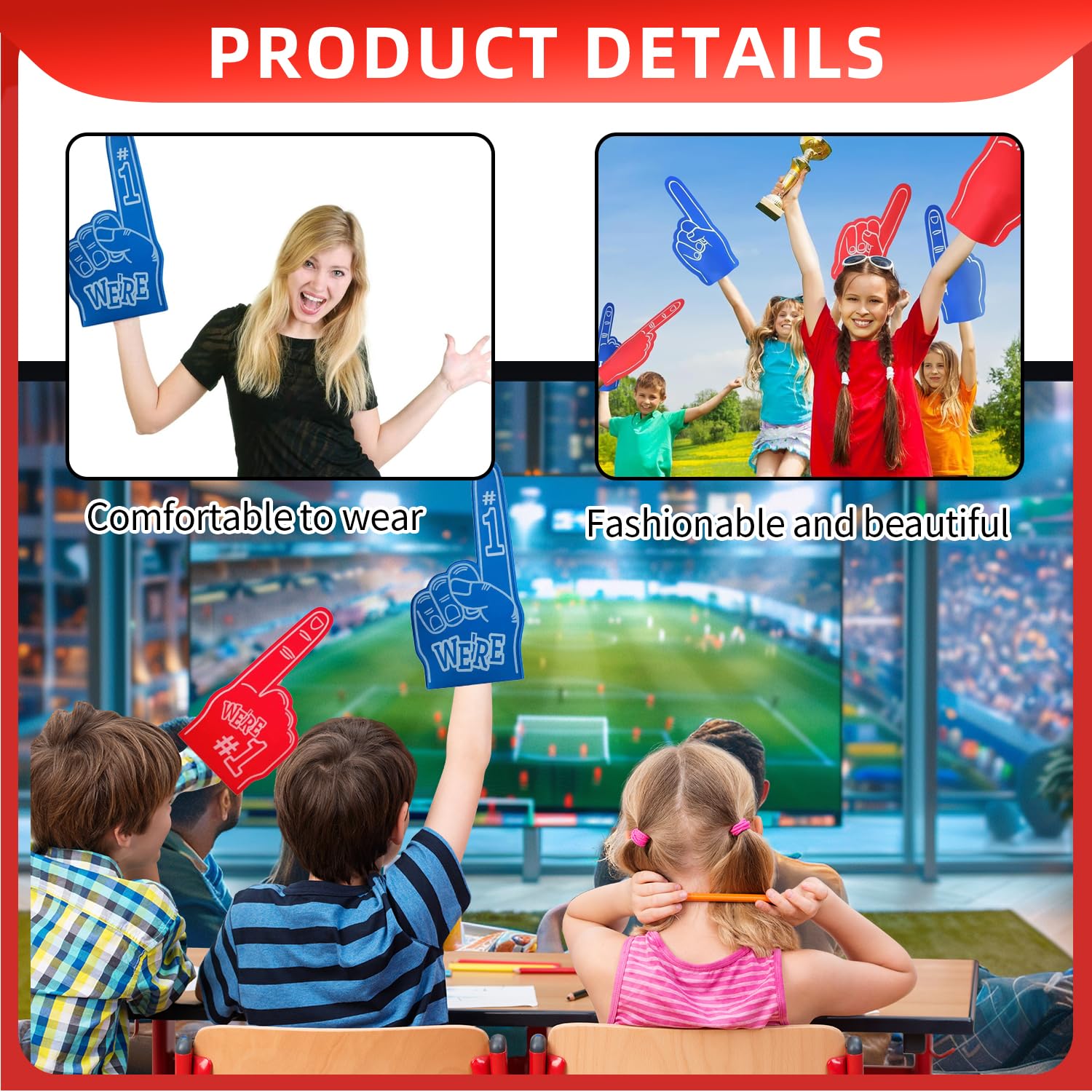 2PCS Foam Finger, Gladiator Foam Hand Finger for Sports Events & Costumes, Reusable Foam Hands for Fans Cheerleading - Image 3