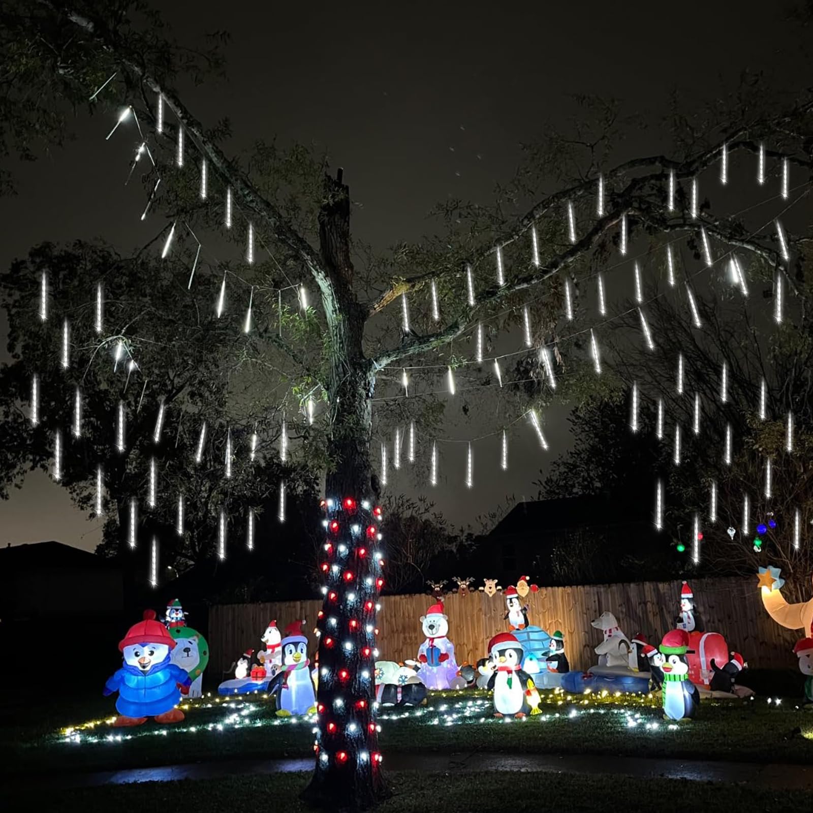 Kwaiffeo Luces de Navidad Lluvia para Exteriores, 30 Tubos de Luce de Hadas de Lluvia de Meteoritos, Luces de Impermeables para Halloween Ventana de Boda Decoración del día de Reyes Magos, Blanco