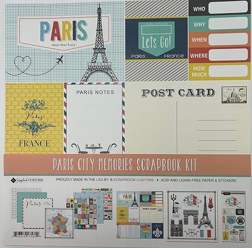Scrapbook Customs Kit de álbumes de recortes de papel y calcomanías temáticas de Paris City Memories