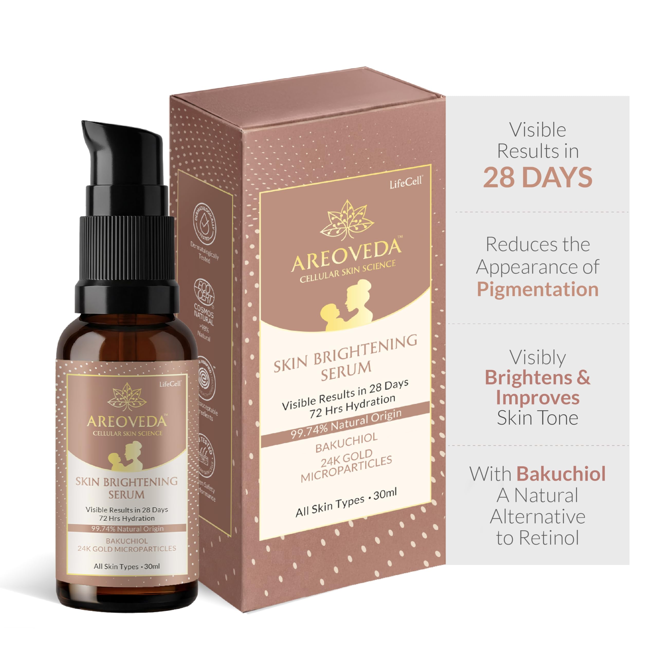 Skin Brightening Serum (30ml) Minimises the Appearance Of Dark Spots & Pigmentation I Evens Skin Tone I 72 Hrs Hydration I Visible Results in 28 Days I With Pentavitin & NaturePep Pea I Lab