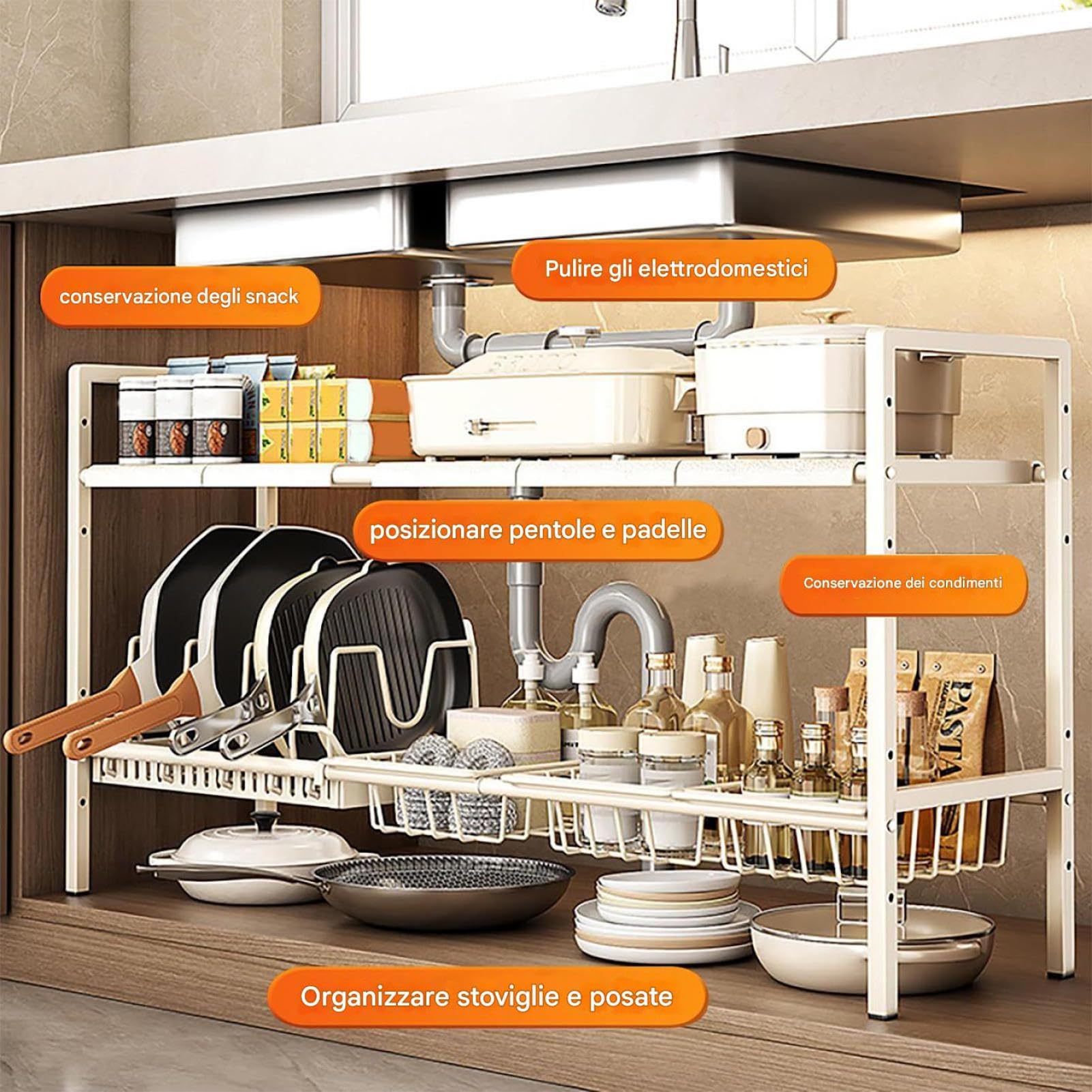 Organizador Para Debajo Del Fregadero De Baño Organizadores Y | Estante Extensible De Doble Altura Para Utensilios De Cocina Y Armarios