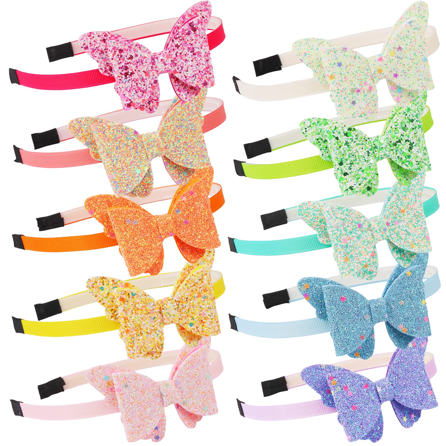10 Pcs Butterfly Headbands For Girls,3.5 Inch Glitter Rainbow Bow Head Band Diademas Para Niñas Cute Wing Sparkle Hairbands For Toddler Girls