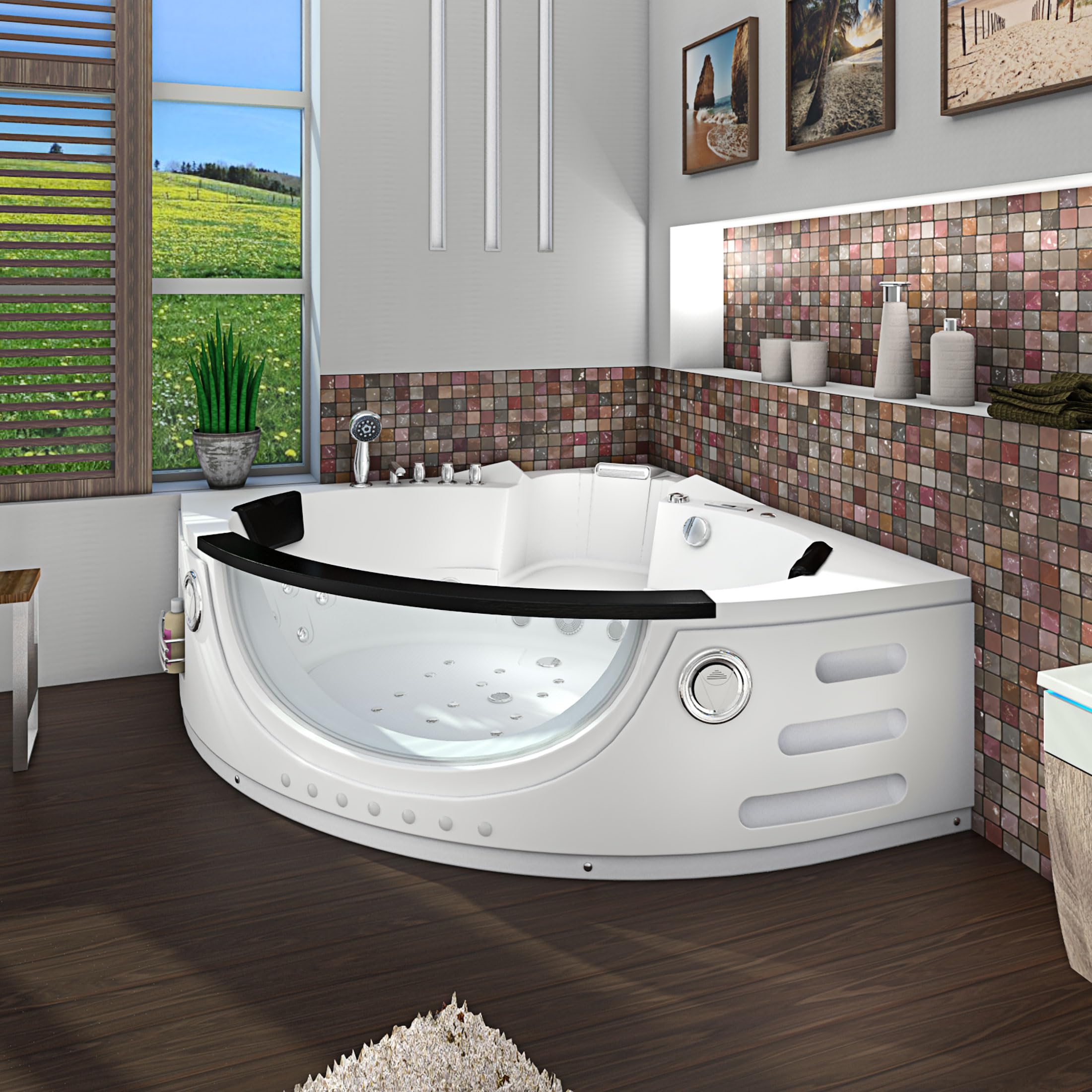 AcquaVapore Whirlpool Pool Badewanne Eckwanne Wanne W06H-SC 152x152cm aktive Schlauch-Reinigung