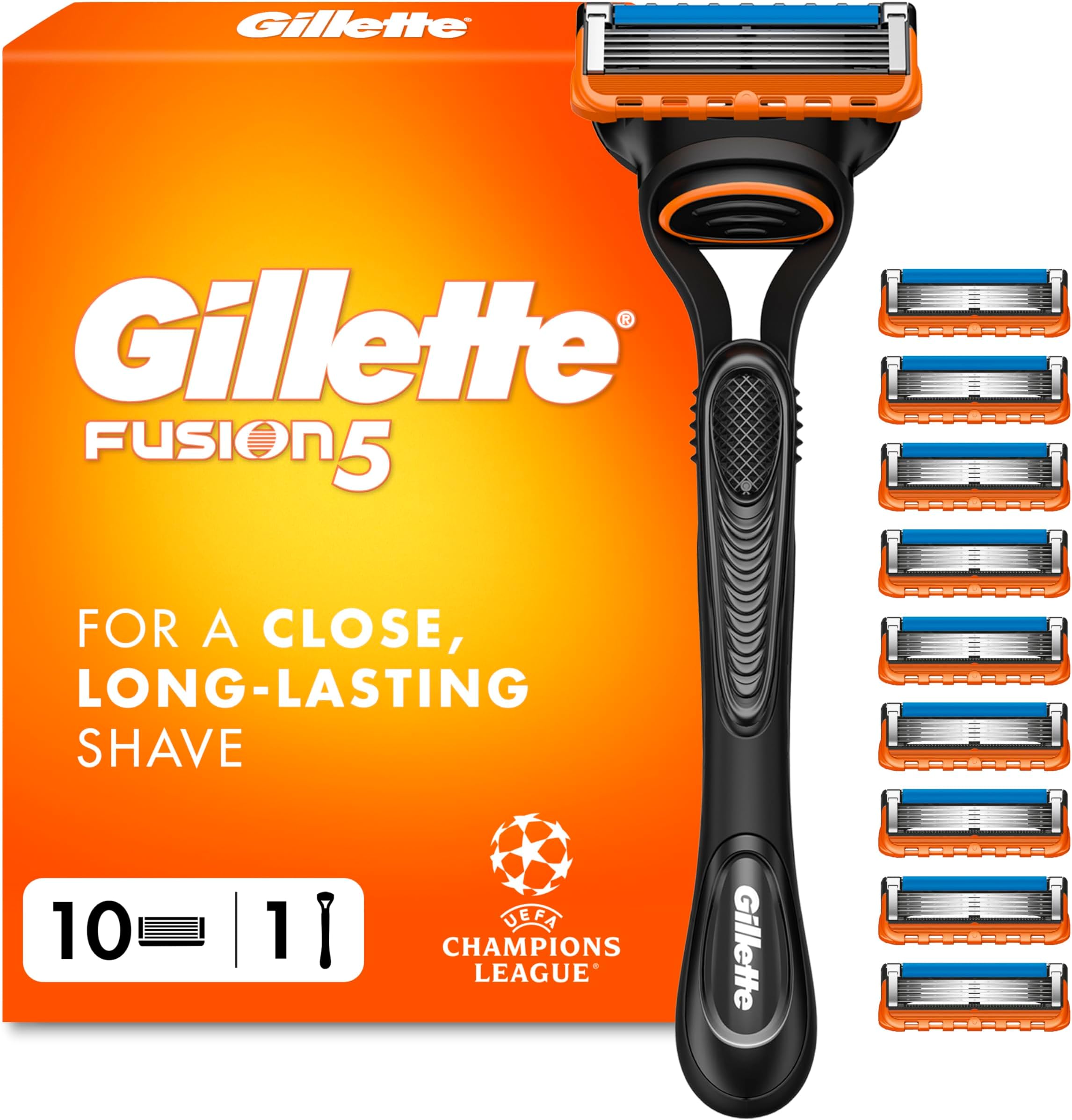 Fusion5 Razor for Men with Precision Trimmer, 1 Handle Plus 10 Blade Refills, 5-Blade System for Close, Long-Lasting Shave, Lubrastrip for Smooth Glide