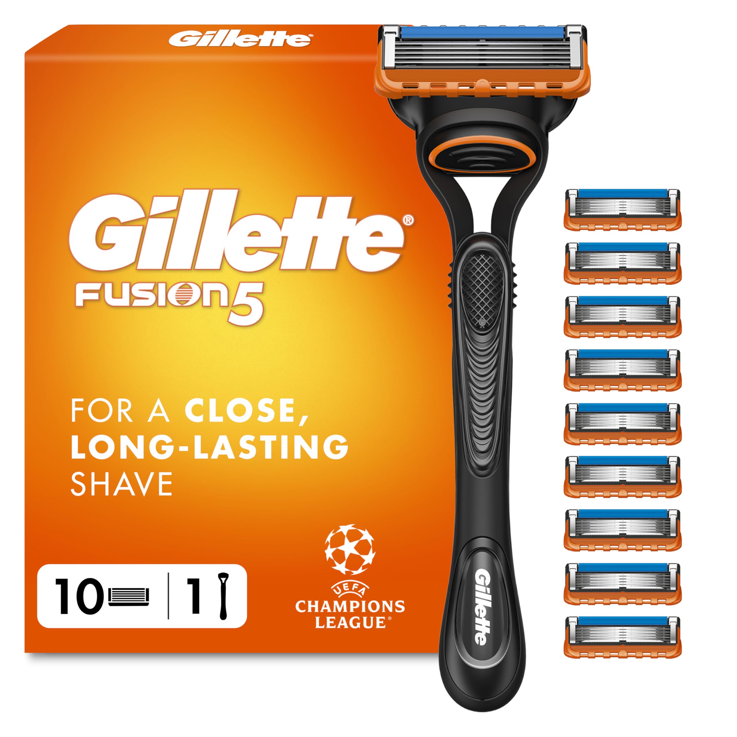 Gillette Fusion5 Razor for Men with Precision Trimmer, 1 Handle Plus 10 Blade Refills, 5-Blade System for Close, Long-Lasting Shave, Lubrastrip for Smooth Glide