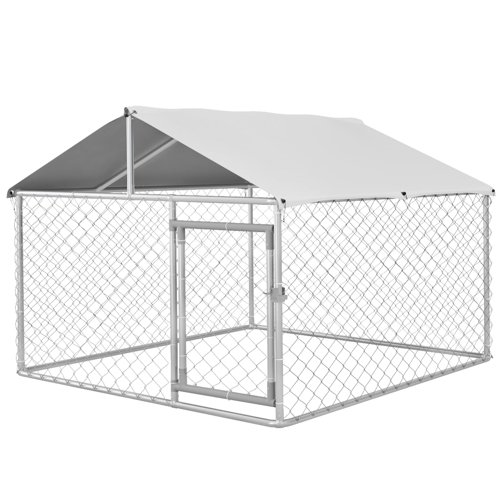 PawHut Perrera Jaula de Exterior para Perros Medianos Parque para Perros con Cerradura Marco de Acero Toldo Impermeable y Anti-UV 200x200x150 cm Plata