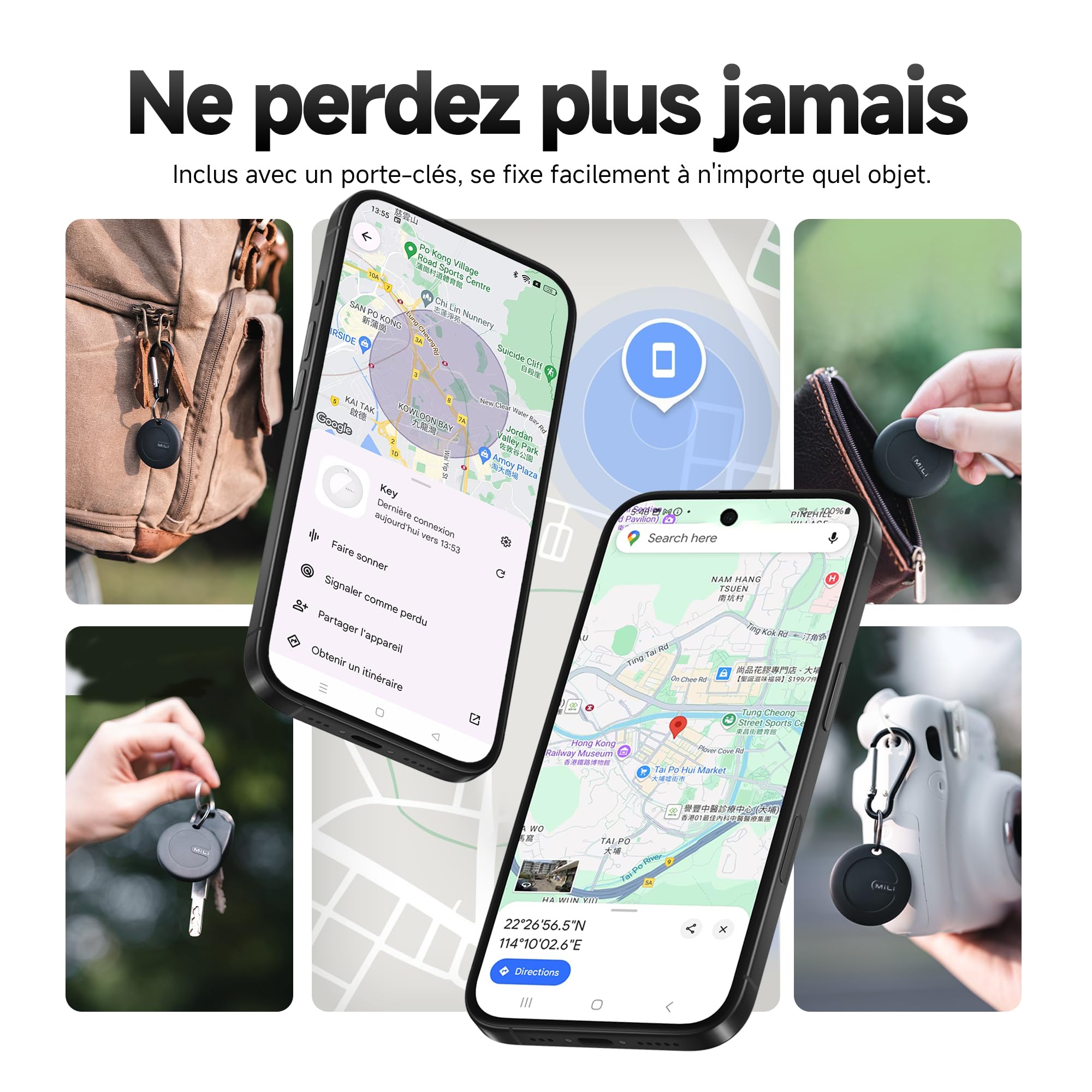 MiLi MiTag Traceur Localisateur D’Objets Bluetooth, Fonctionne avec l’app Google Localiser (Uniquement Android), Batterie Remplaçable, IP67 Imperméable, pour Les clés/Portefeuilles/valises, 4-Pack