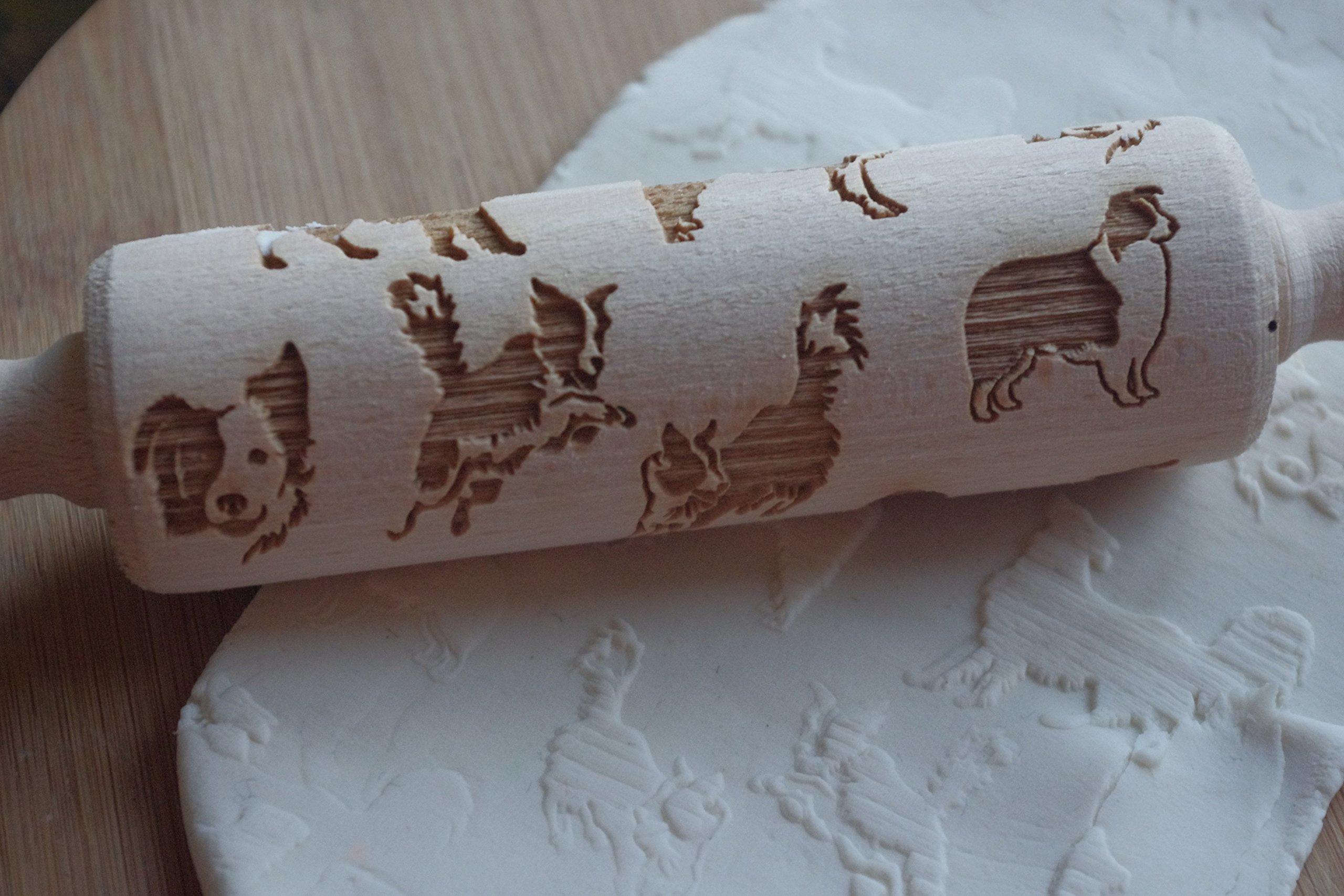 laser engraved rolling pin with border collie (mini)