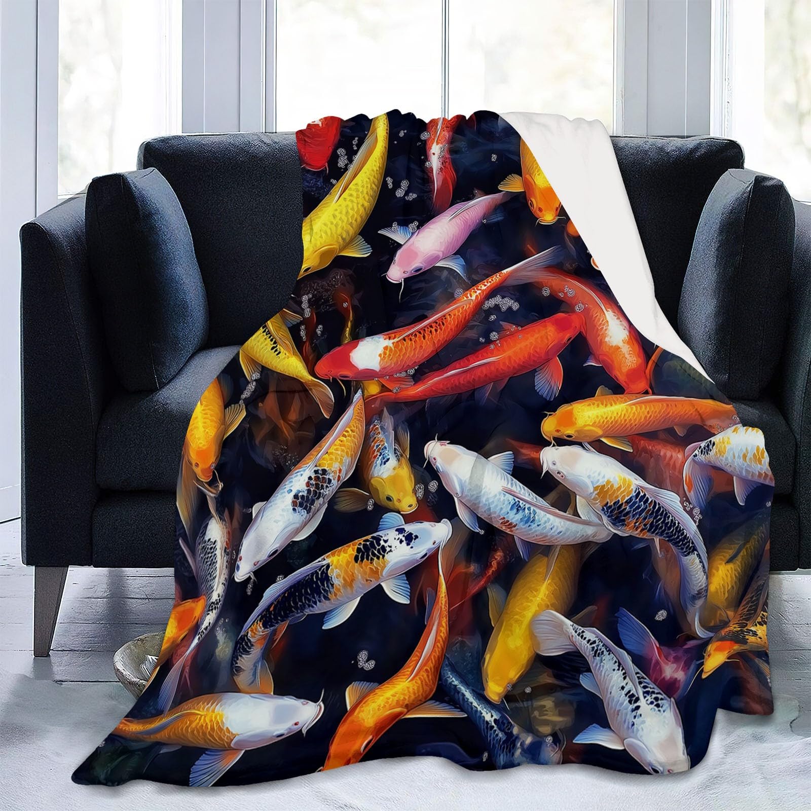 Koce Flanelowe Zwierzęta Karp Koce Kolorowe Drukowane Koce Koc Z Nadrukiem Dla Nastolatków Dorosłych I Koc Na Łóżko Dziecięce Koc Na Sofę 150 x 200 cm Miękki Koc