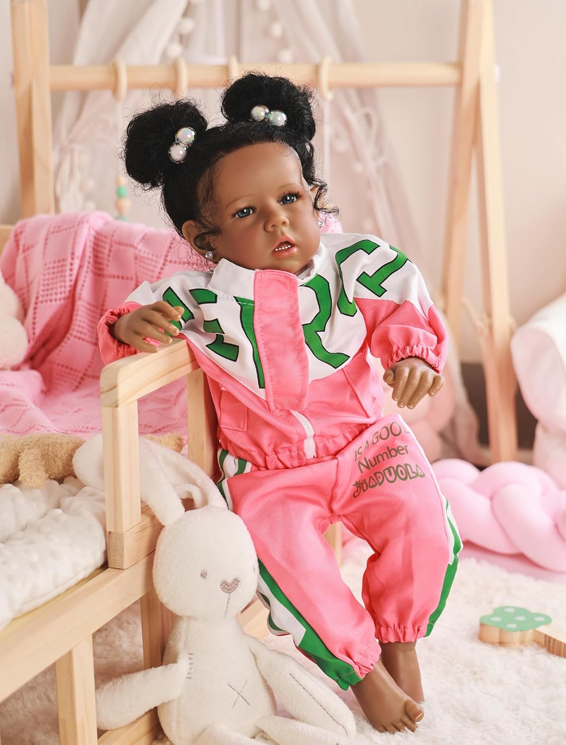 Rebornova Reborn Baby Dolls Black Girl, African American 20 Inch Realistic Newborn Baby Dolls with Lifelike Soft Body Silicone Limbs Birthday Gift Set for Ages 3+