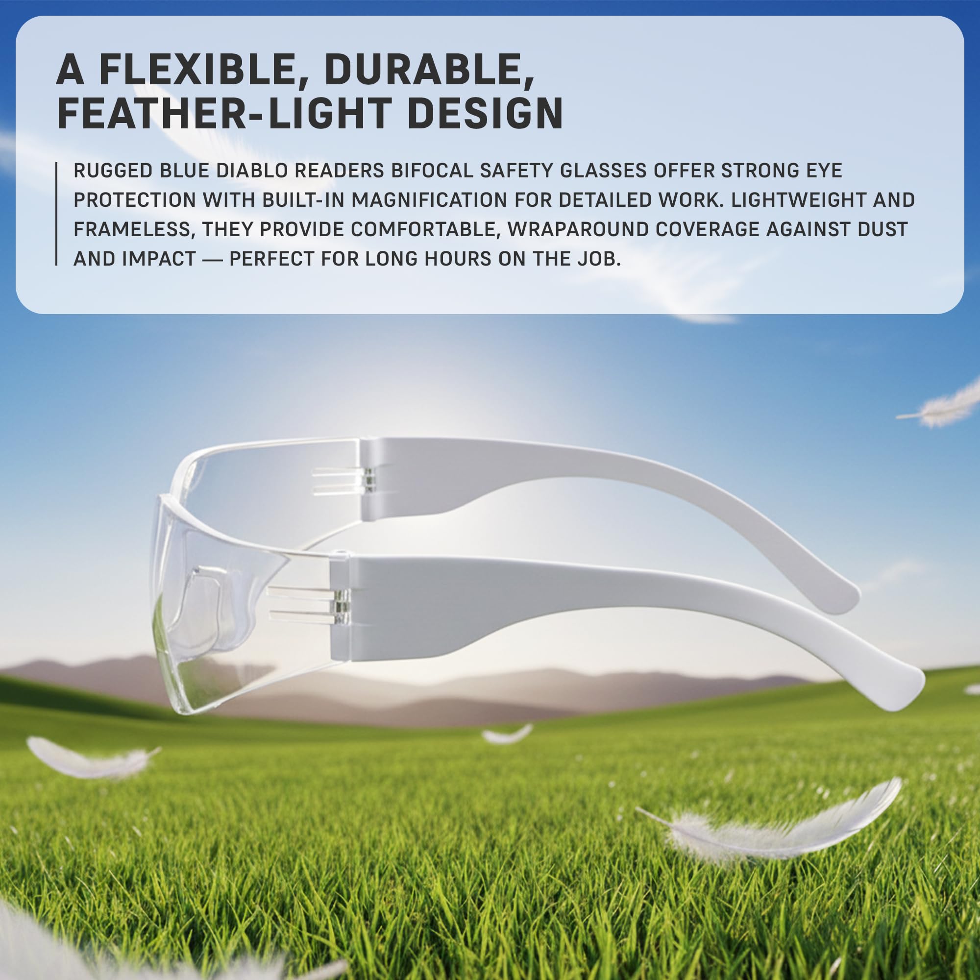 Resistente azul lector gafas de seguridad, color transparente, 2.0 Diopter Strength, 1 Pair - 2.0 Dopter