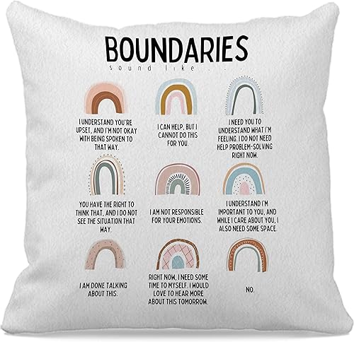 Boundaries Sounds Like Mental Health Reminder - Funda de almohada decorativa de 18 x 18 pulgadas, decoración bohemia de arco iris colorido para