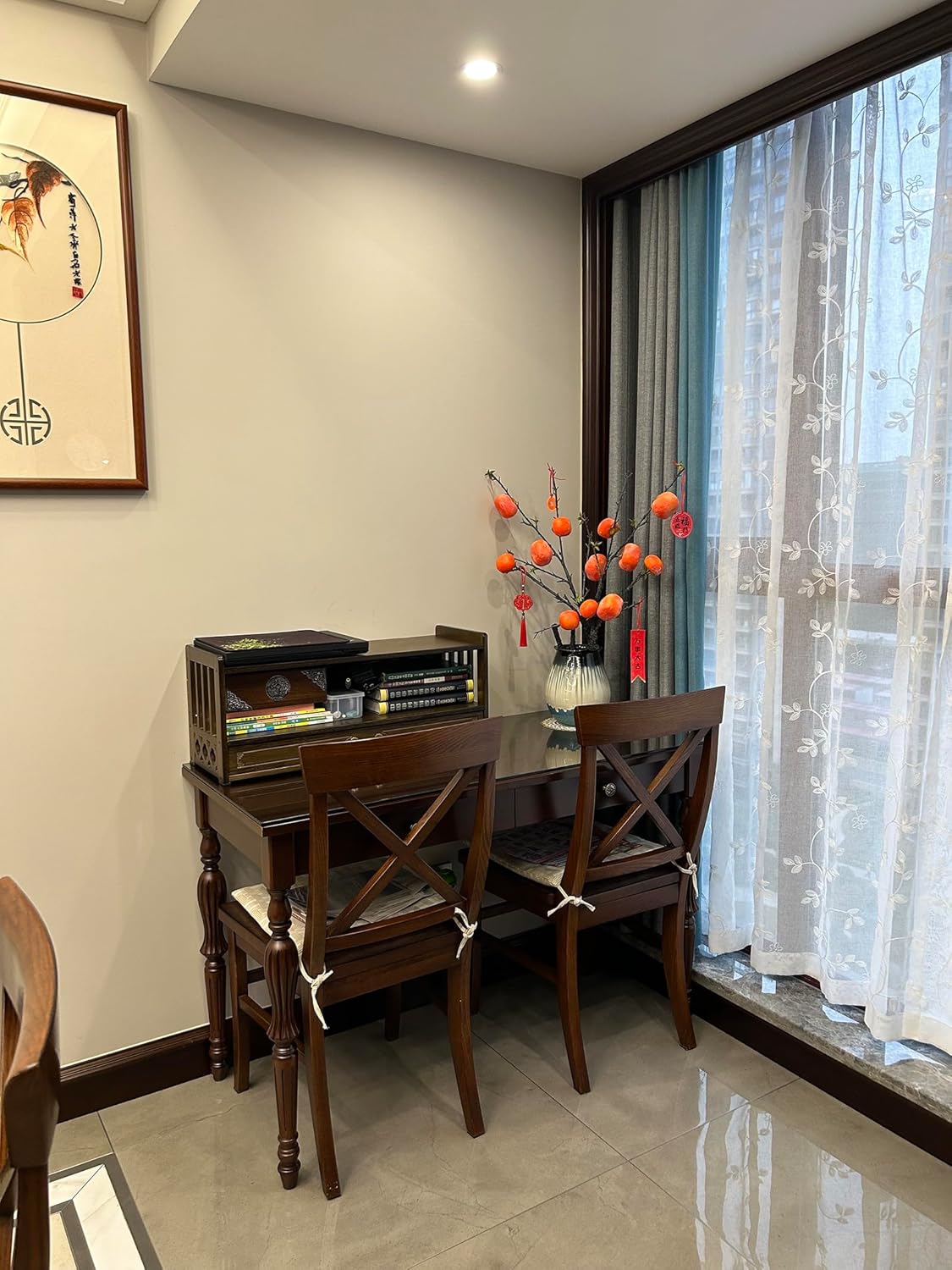 Altar Table with Drawer,Puja Table for Home,Perfect Used for Meditation, Prayers, Bamboo Furniture for Displaying Jars, Plants and Books (Walnut Color, 27.2x9.8x11 in, with Incense Burner 5Pcs Set)