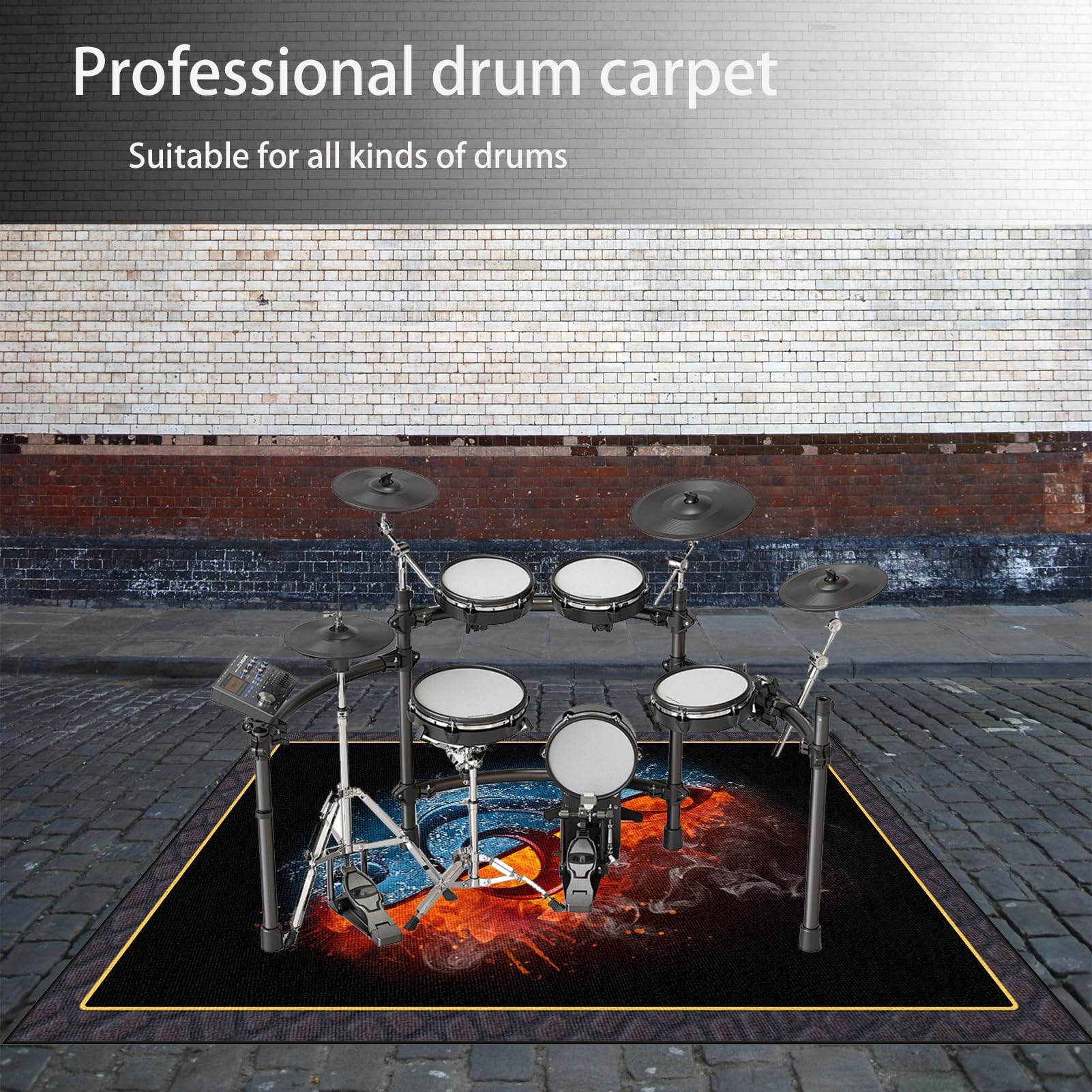 Drum Teppich rutschfeste Schlagzeugteppich Schallschutz Teppich Matte, Elektronisches Schlagzeug Rug, Professionelles Schallschutzmatte, Dicht Gewebter Oberfläche Zubehör für Drum Kit 160 x 140 cm