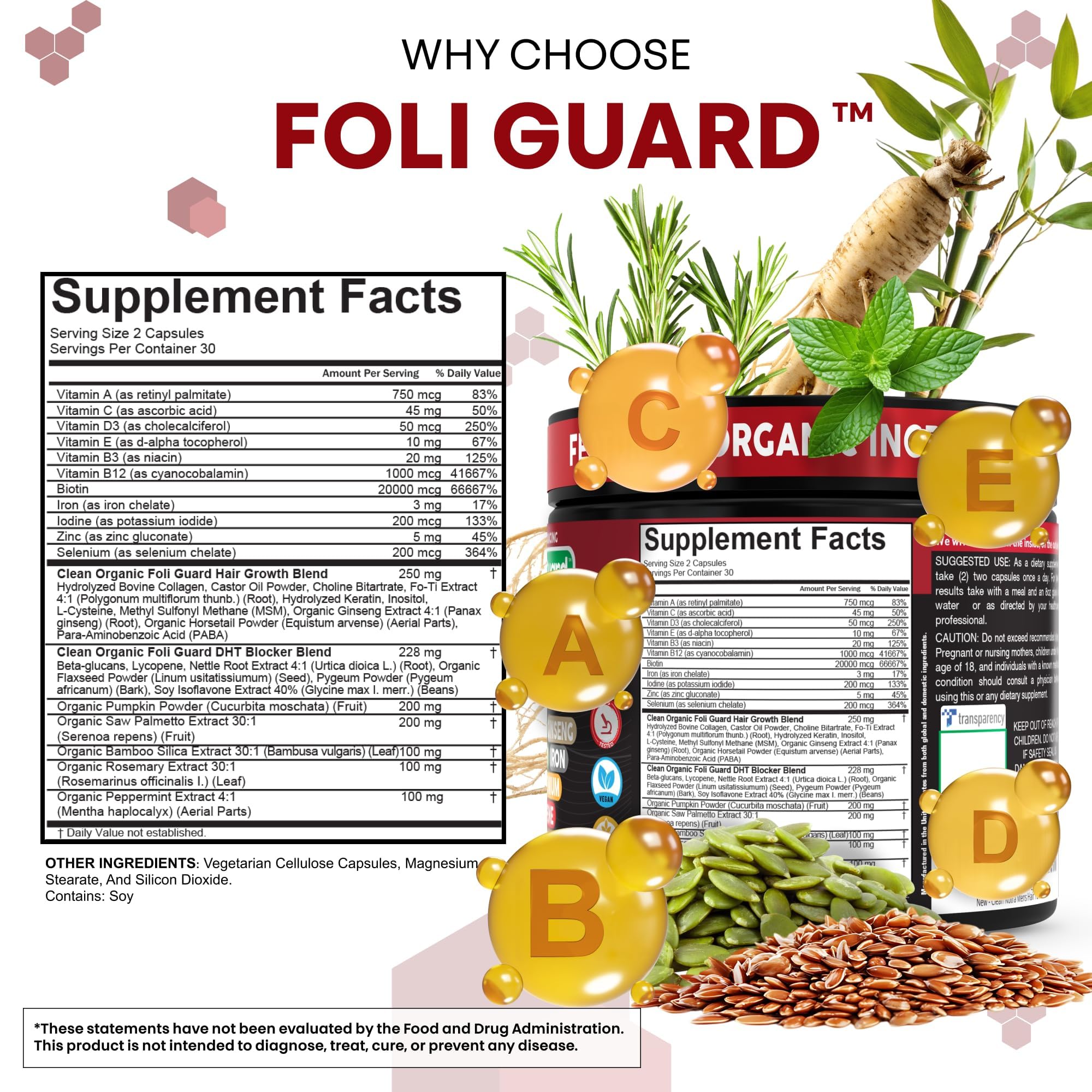 Hair Growth Supplement For Men | Biotin Hair Vitamins Collagen Pumpkin Seed Saw Palmetto Iron Ginseng Bamboo Silica Rosemary Peppermint Keratin Selenium Iodine Flaxseed Horsetail Vitamin A C D3 E B12 — Amazon image 5