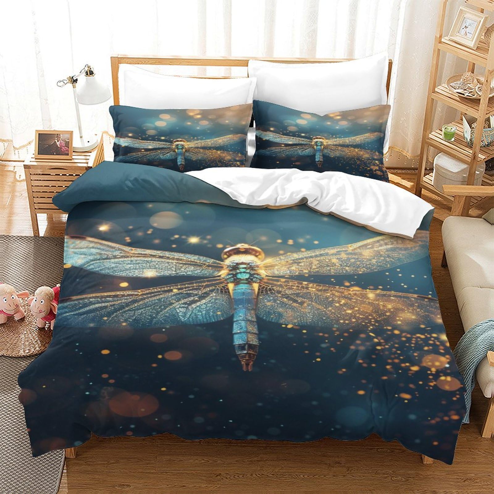 Parure de lit libellule en microfibre douce avec fermeture éclair super king 260x220
