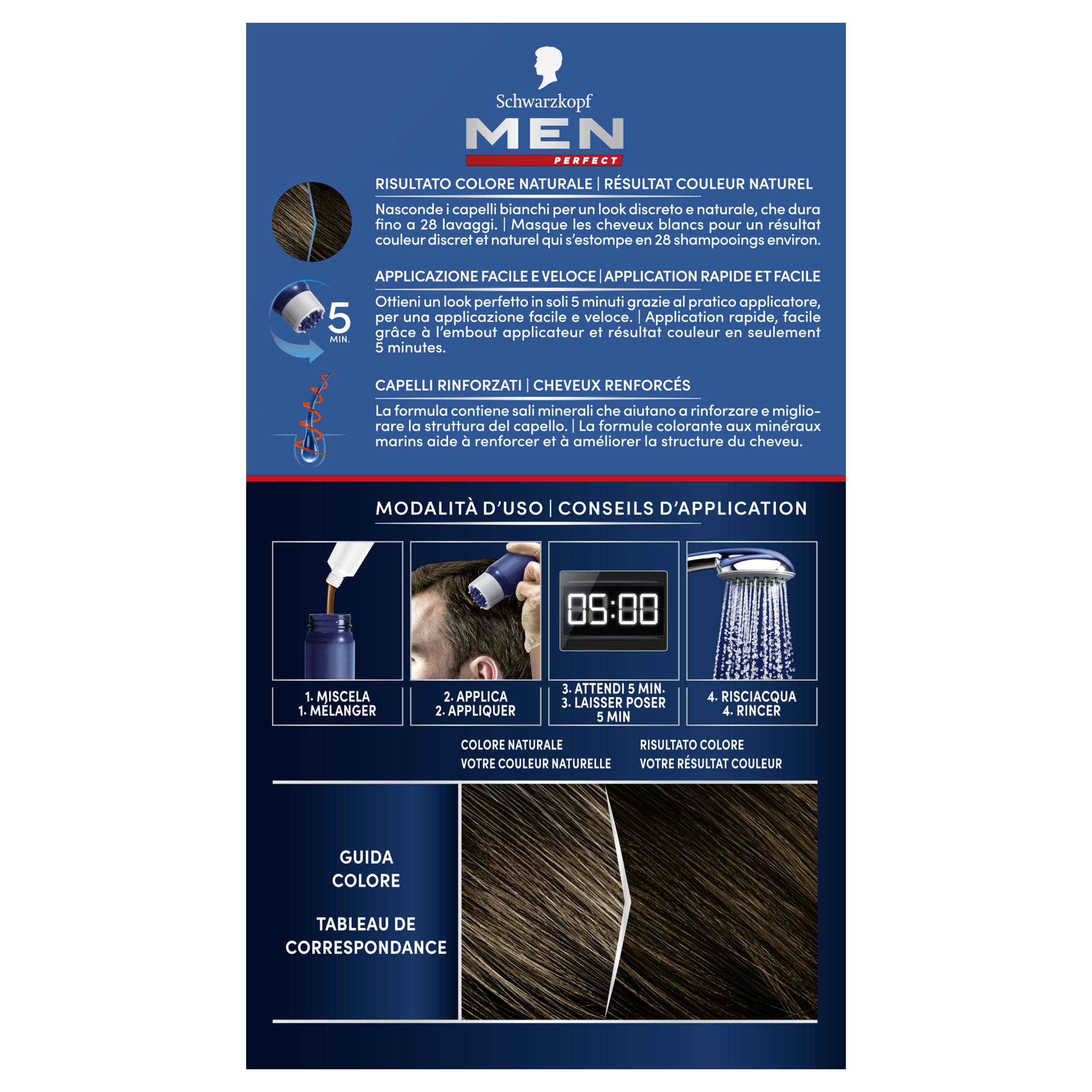 Men Perfect - Schwarzkopf - Gel Colorant Anti-Cheveux Blancs Homme - Coloration Cheveux Homme - Résultat Naturel – Application rapide et facile - Sans Ammoniaque -Châtain Foncé Naturel 70