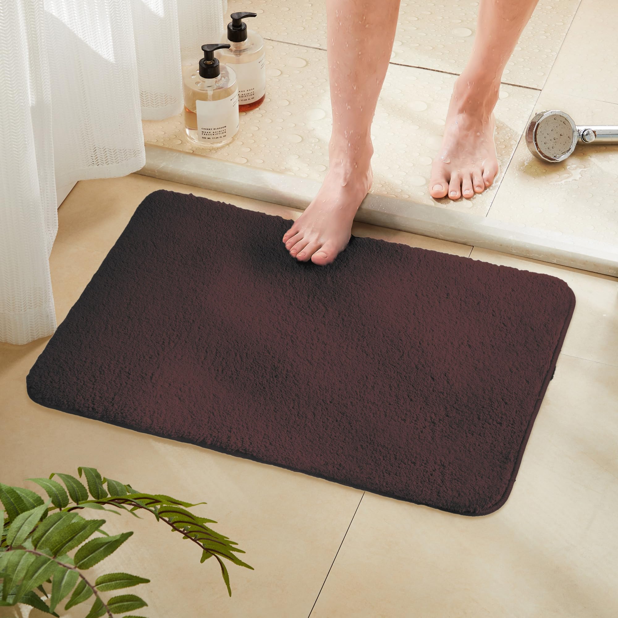 TECHMILLY Fluffy Bathroom Rug Mat 24x17, Absorbent Thick Non Slip Microfiber Mats, Quick Dry Machine Washable Bath Rug for Bathroom Floor, Bathtub and