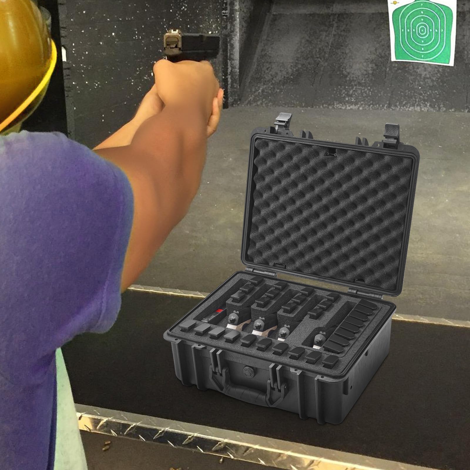 VEVOR Estuche Rígido para Pistola con Rvestimiento Precortado para 5 Pistolas Resistente al Agua y Polvo, 475 x 415 x 223 mm, Estuche para Pistola con Cerradura se Puede Llevar en Tren, Avión, Negro