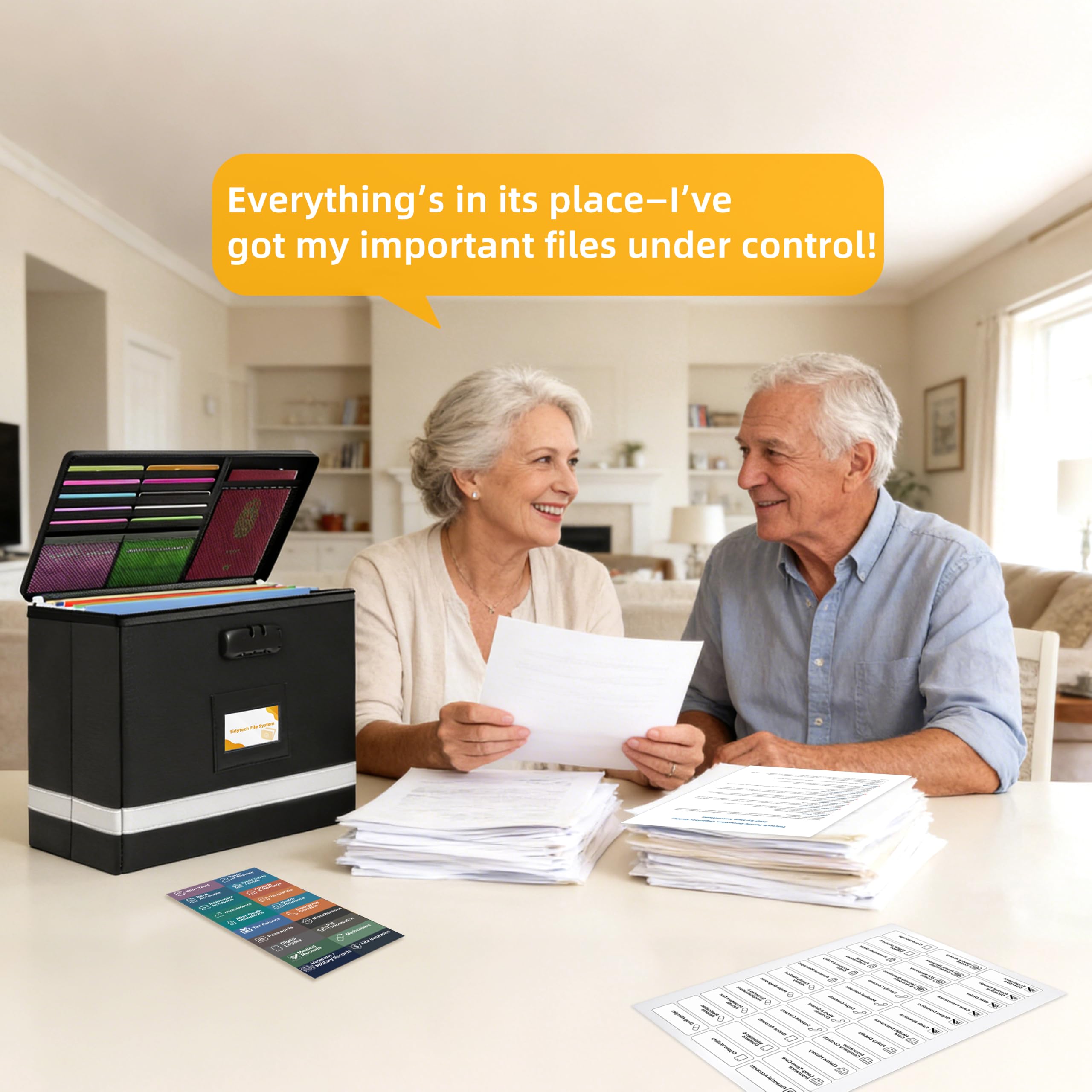 Deluxe Pro Small Next of Kin Box Organizer con guida per documenti di famiglia di 55 pagine, organizer pieghevole ignifugo con serratura a combinazione, 5 cartelle sospese e 128 etichette di categoria