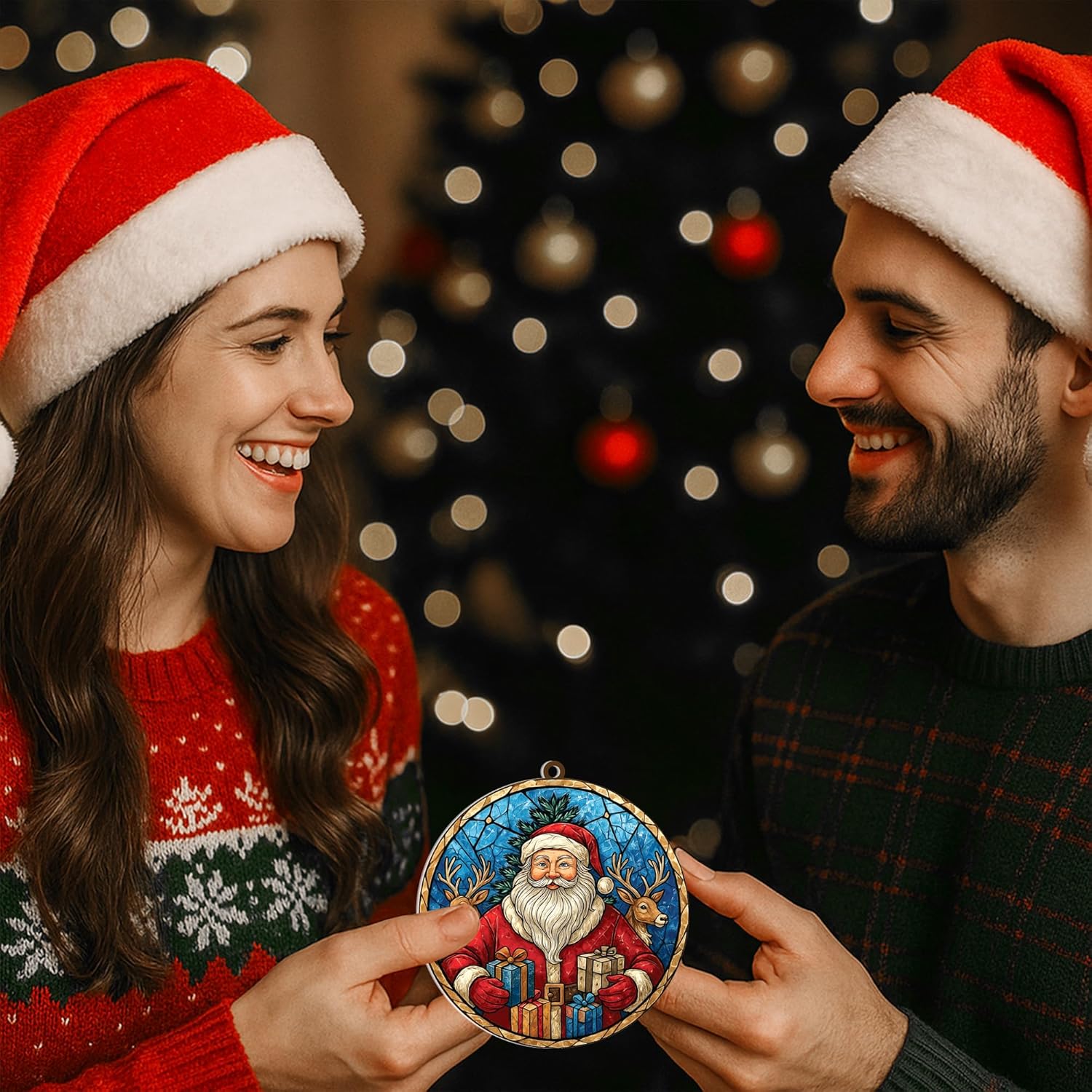2025 Christmas Tree Fun Santa Claus Decorations, Stained Glass Christmas Ornaments 2025, Funny Santa Ornaments for Christmas Tree, Santa Claus for The Tree Decoration - Image 6