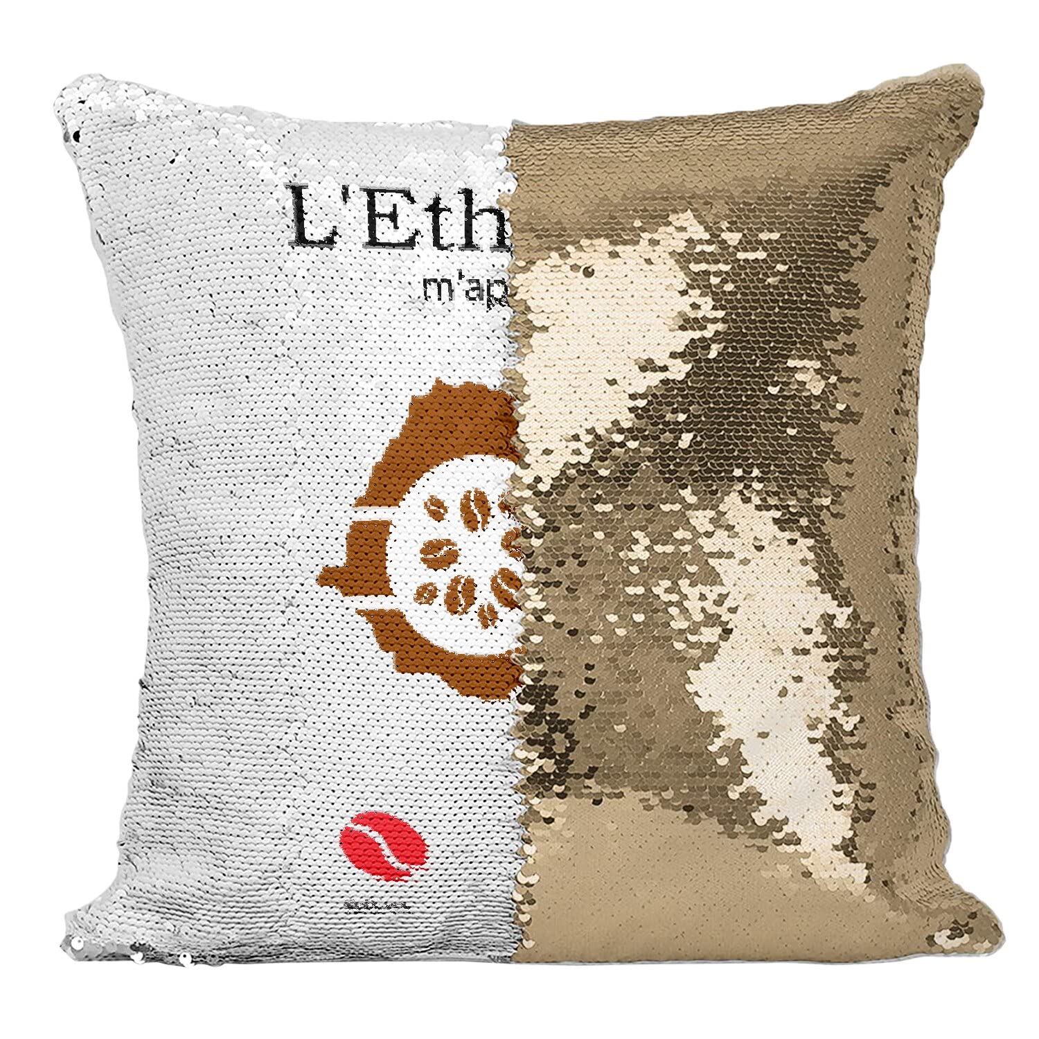 Coussin Sequin Doré L'Ethiopie et Son Café m'appellent Housse Paillettes Voyage