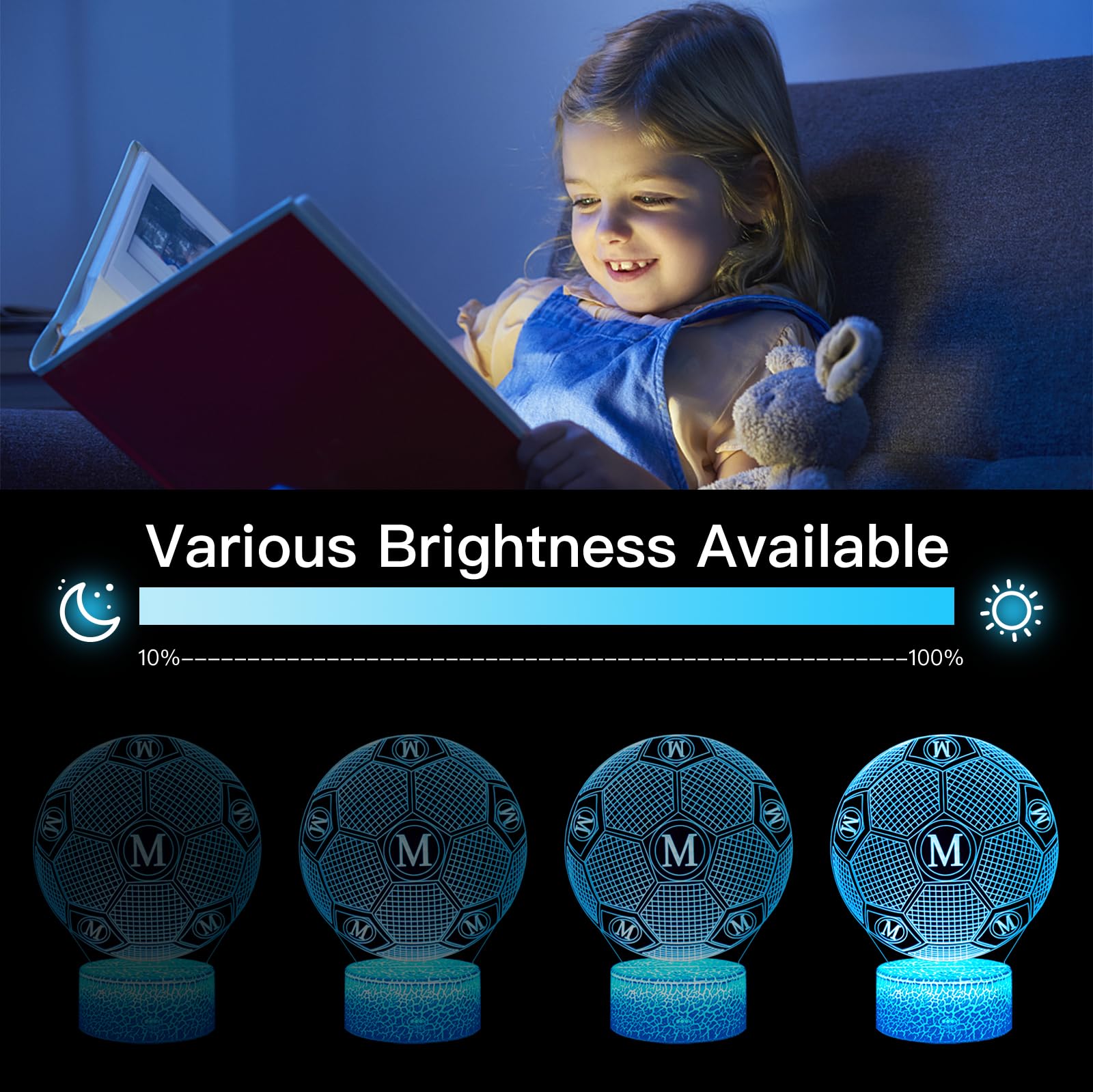 2 Pezzi Milano Calcio Luce Notturna Bambini, Regalo de Calcio per Bambini 2 3 4 5 6 -12 anni, Calcio Lampade 3D Illusione Lamp con 16 Cambi di Colore, Regali di Natale Compleanno per Ragazza, Ragazzo