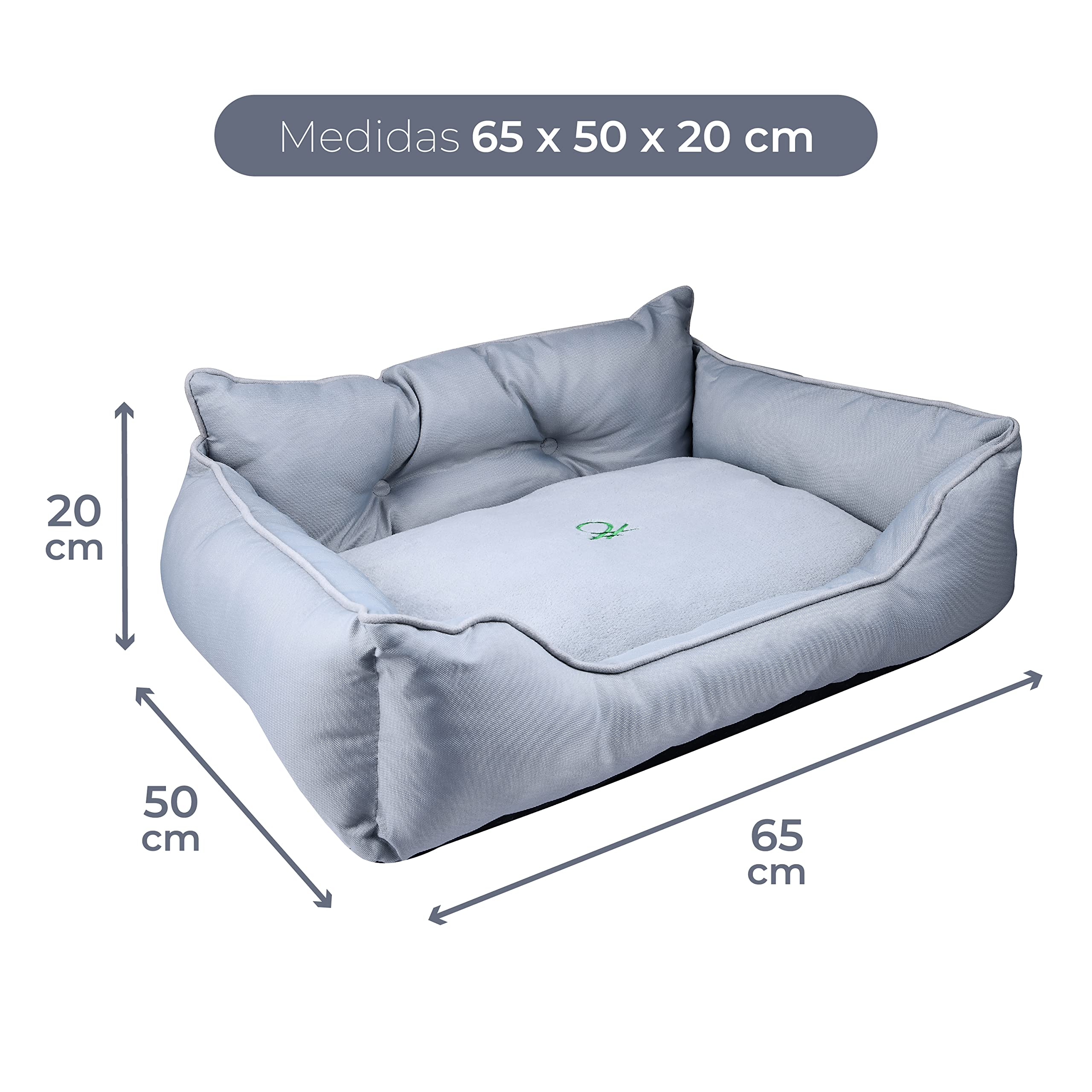 UNITED COLORS OF BENETTON. - Polyester Pet Bed - Soft & Comfortable Dog and Cat Beds with Piping - 630g White Fibre Filling, Grey - 65 x 50 x 20cm