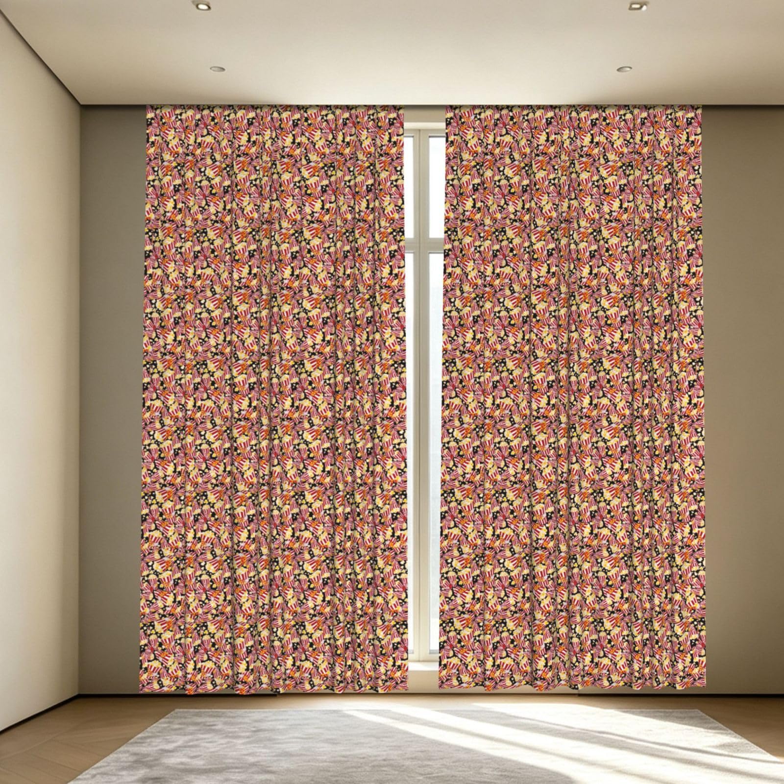 Yyoretp Popcorn Print Print Blackout Curtains for Living Room Bedroom Thermal Insulated Window Drapes.