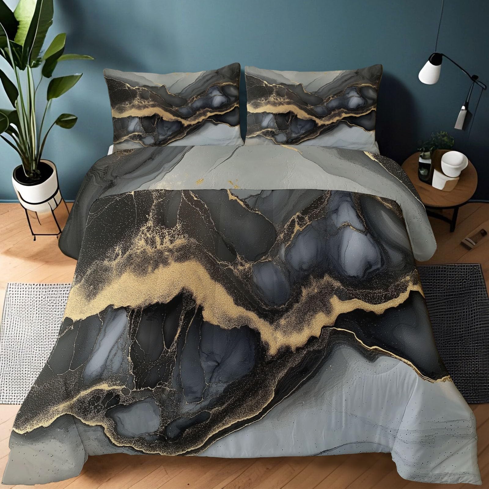 General Edredón Reversible para Todas Las Estaciones 220×240 cm - Sencillo Mármol Texturas Grueso y Suave, Relleno Alternativo de Plumón, Hipoalergénico, Ligero y Lavable a Máquina Gris Oscuro