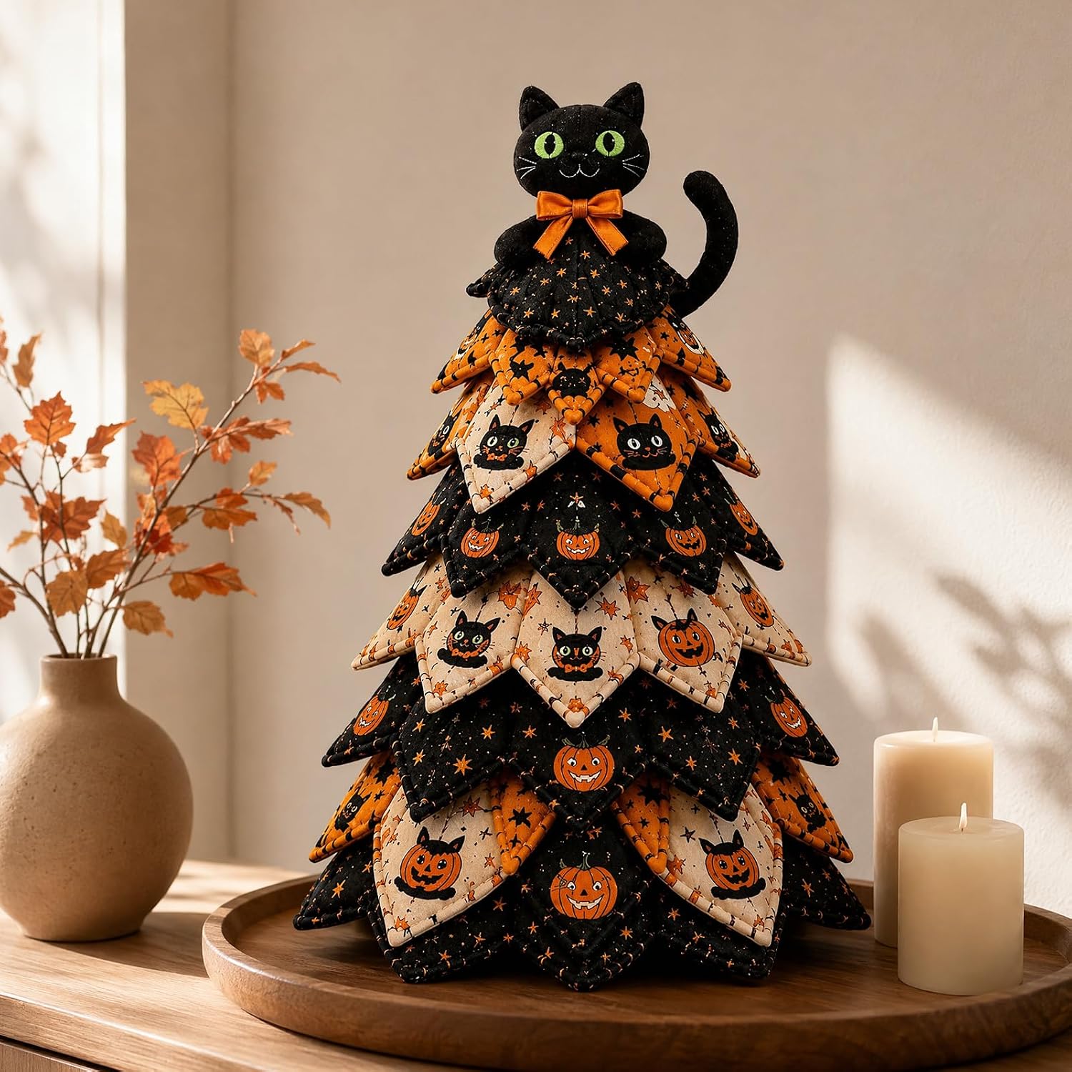 2026 New Christmas & Halloween Quilted Fabric Tree Kit, 3D Padded Sewing Craft Project, Seasonal Mantel Shelf Decor, Halloween Home Decor, Handmade Holiday Gift for Crafters，B