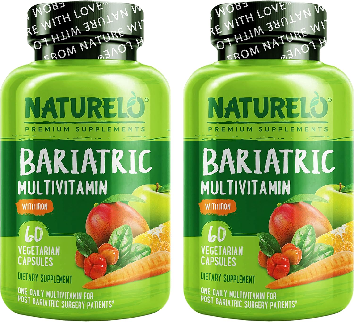 NATURELO Bariatric Multivitamin – One Daily with Iron – Supplement for Post Gastric Bypass Surgery Patients – Natural Whole Food Nutrition – 120 Veggie Capsules