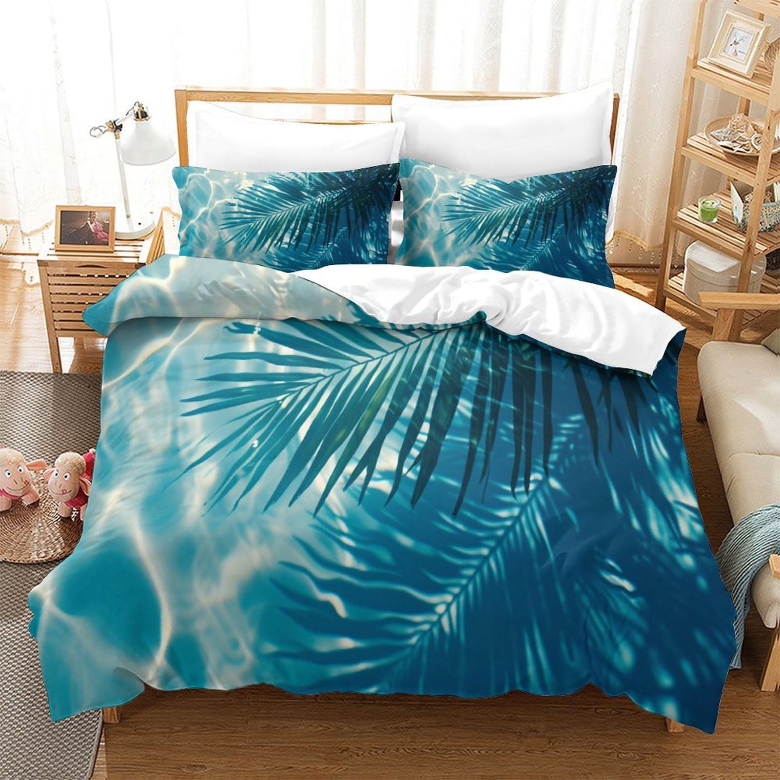 P1s9u7w5y Water Ripple-2 Tropical Ocean Leaf 3D Printed Duvet Cover Set 3Pcs Microfiber Botanical Bedding Set King（220X240cm）