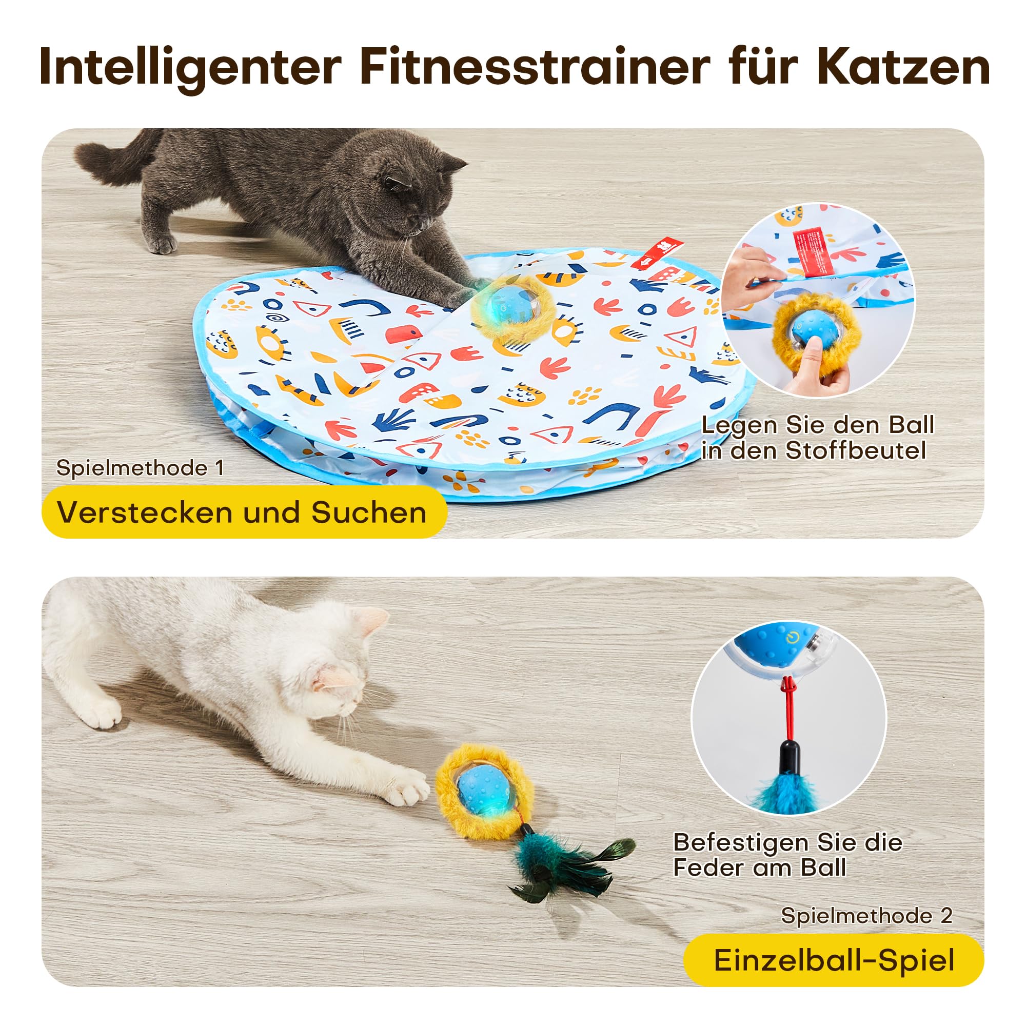 Potaroma Interaktives Katzenball Spielzeug​ – Schnell rollender Ball im Spielteppich automatisches, bewegungsaktiviertes Versteckspiel für Indoor-Training und Beschäftigung