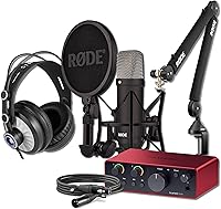 Vista 10 de Micrófono condensador Rode NT1 Signature Series con interfaz de audio USB Scarlett Solo de 4ª generación, soporte de micrófono con brazo On-Stage