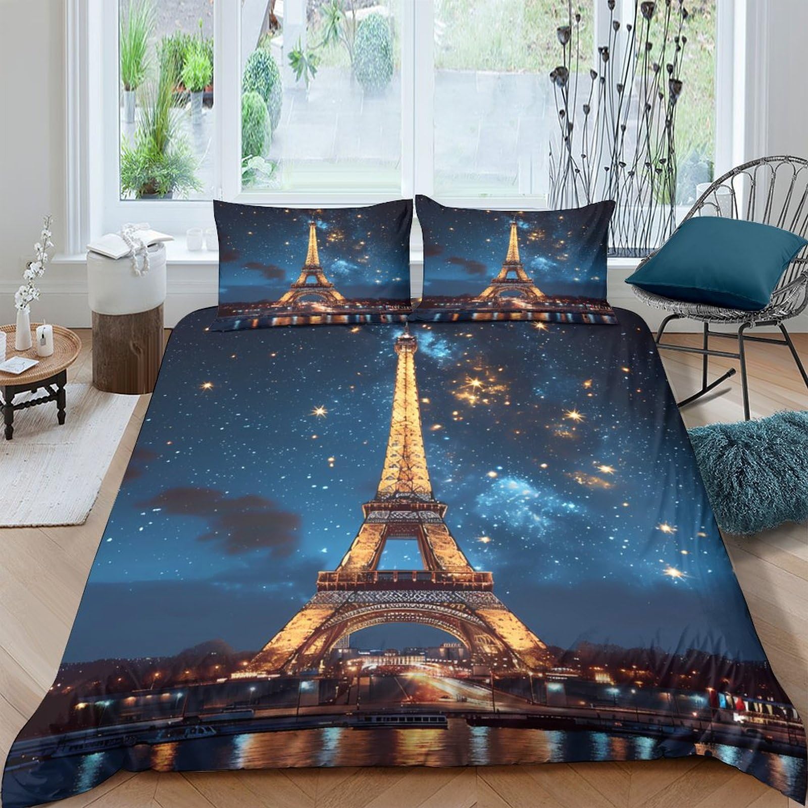 Ctjqhvkz Style-7 3D Printed Eiffel Tower Night Sky Fitted Sheet Microfiber Soft Decorative Bed Sheet For Bedroom Guest Room Mattress Cover Single（135X200cm）