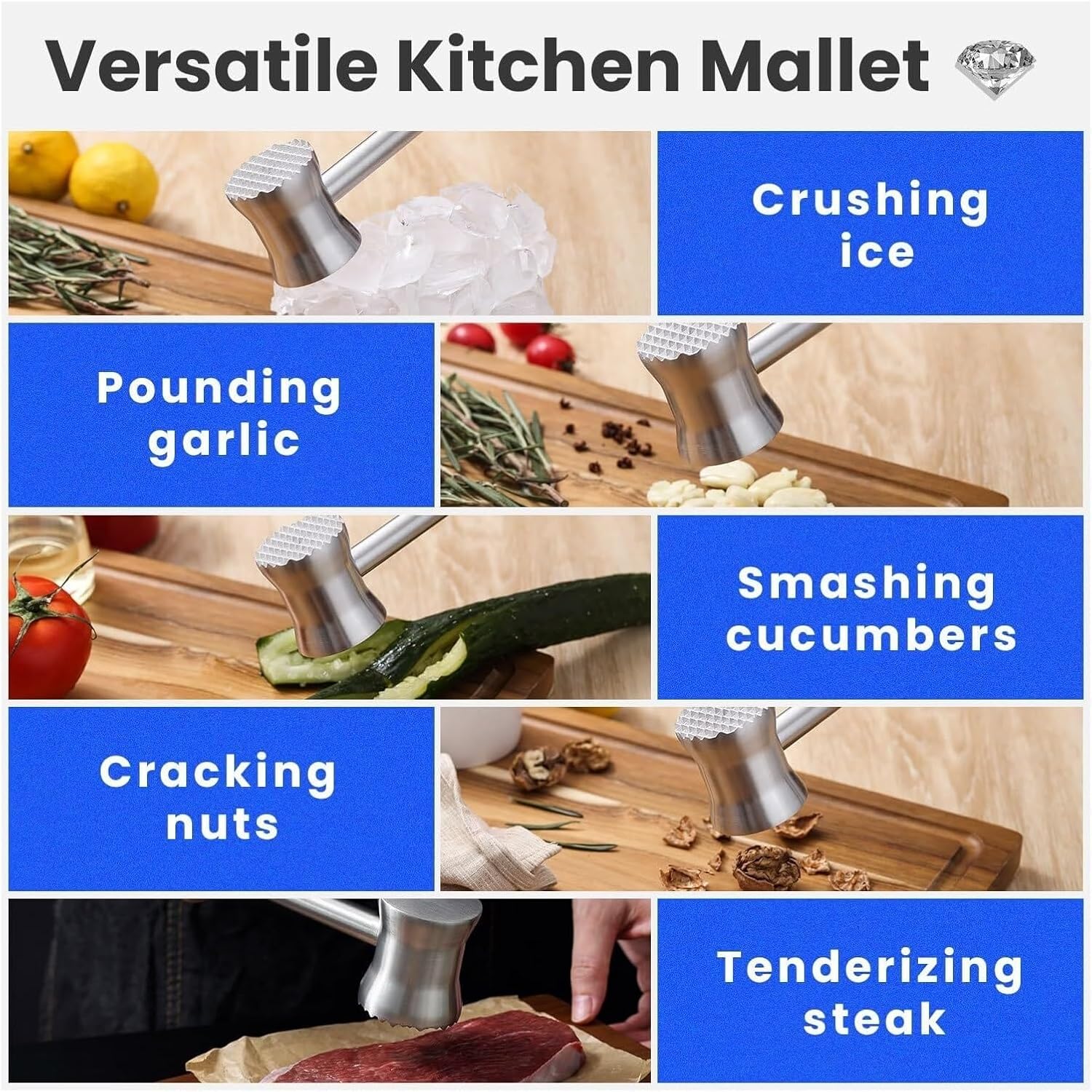 Fit for 304 Stainless Steel Meat Tenderizer Mallet - Heavy Duty Dual Side Hammer for Steak, Beef, and Chicken Cooking(A)
